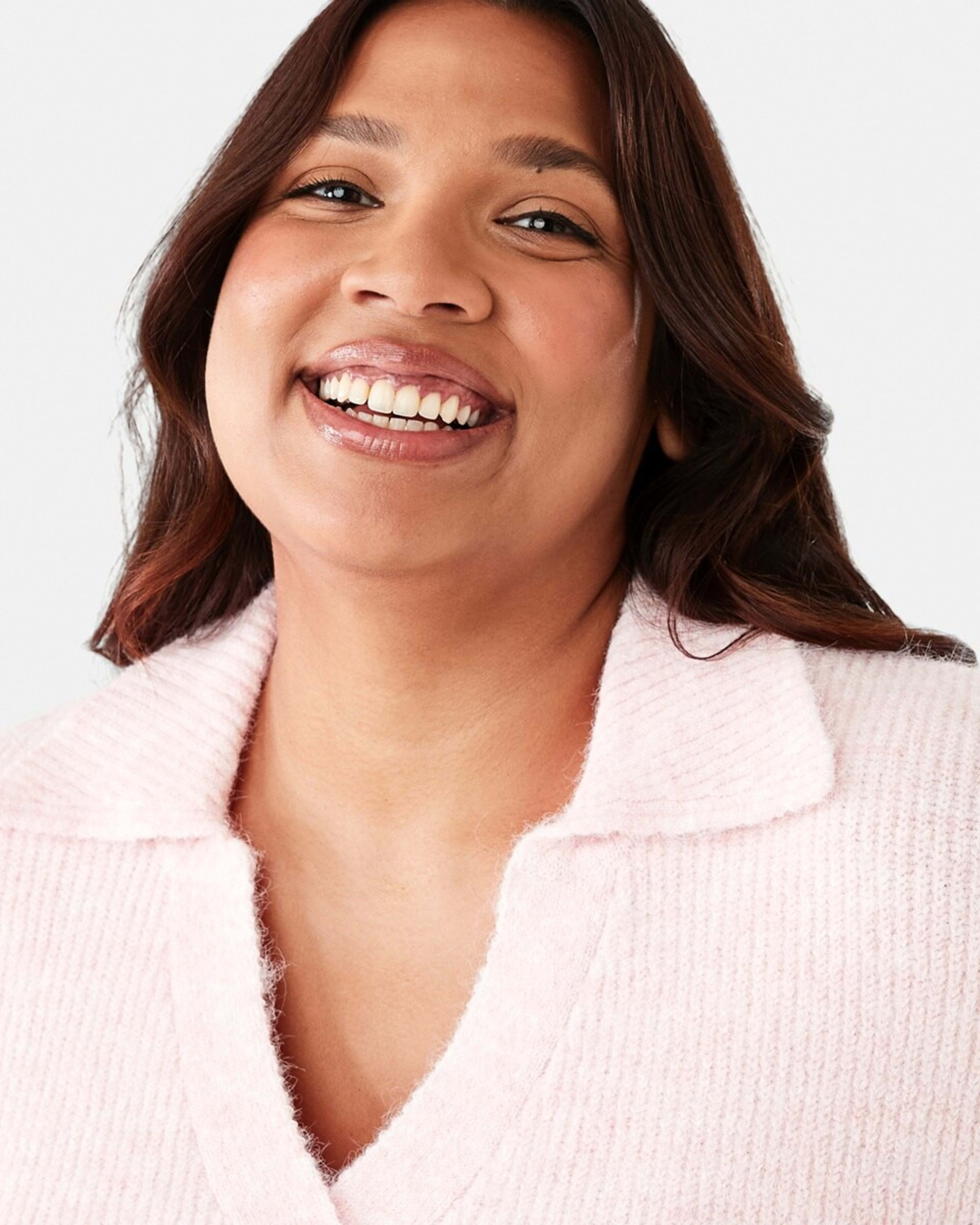 4 Curve Chunky Knit Polo Jumper Soft Pink, 4 of 6