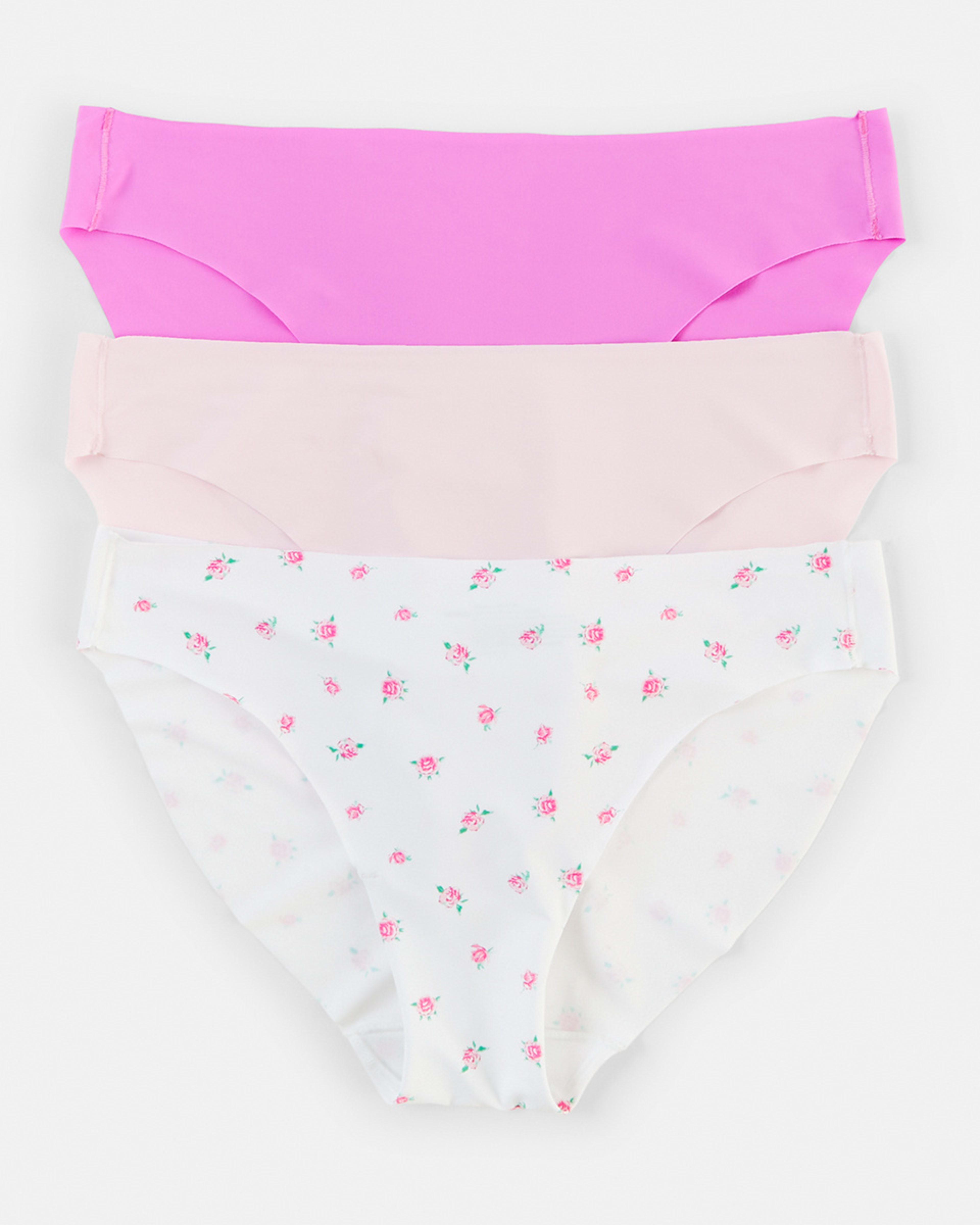 1 3 Pack No Show Bikini Briefs Rose Ditsy, 1 of 7