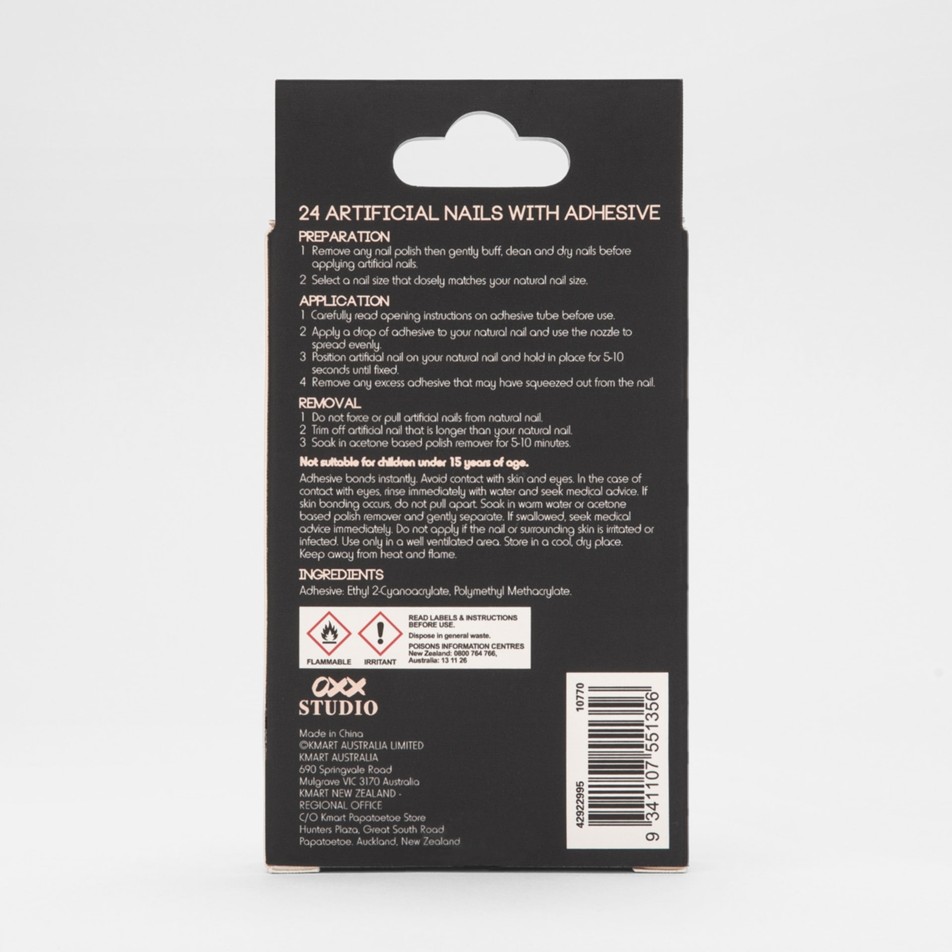 OXX Studio 24 Pack Artificial Nails with Adhesive Pink Glitter Kmart