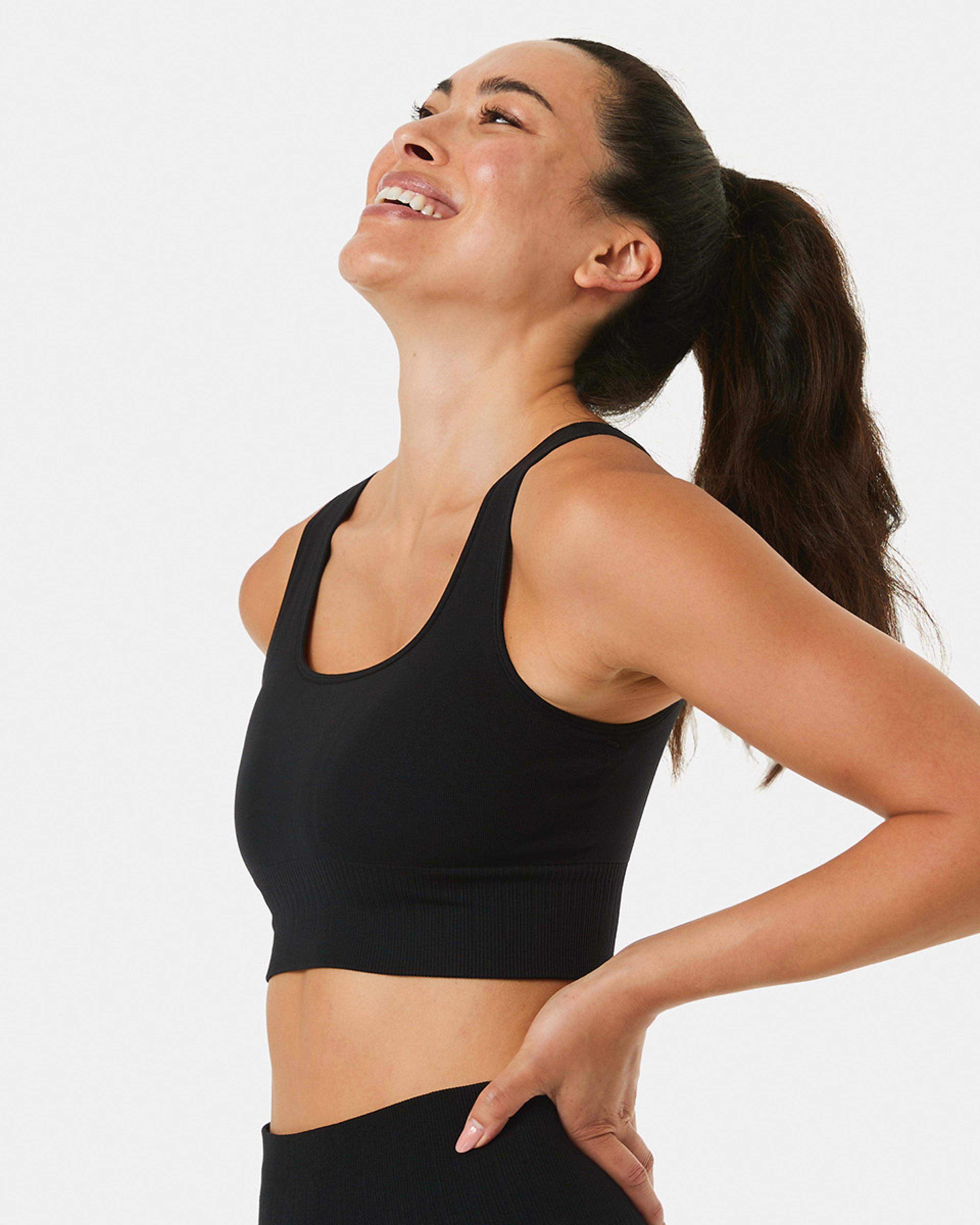 2 Active Womens Medium Impact Seamfree Square Neck Crop Top Black, 2 of 6