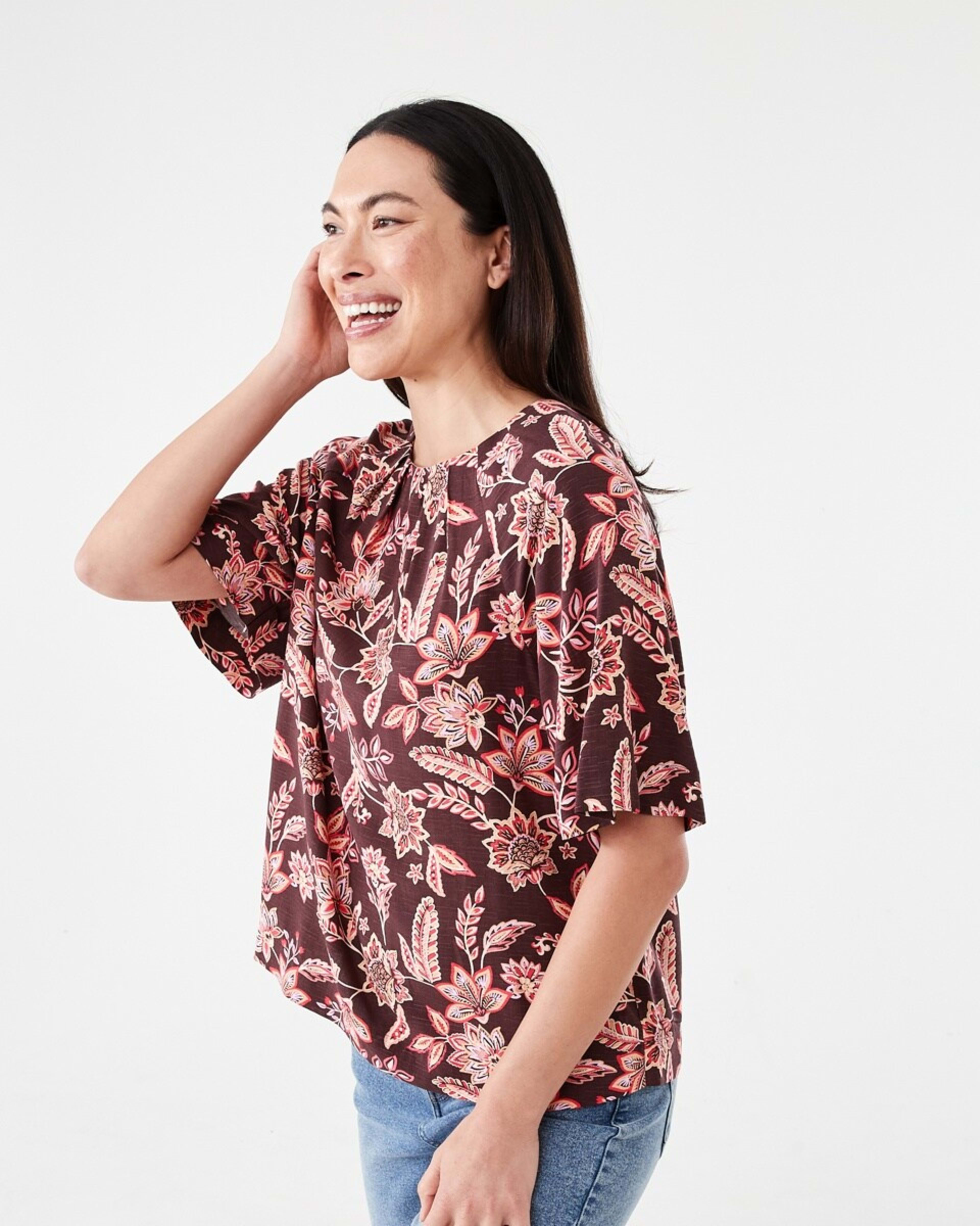 2 Short Sleeve Tuck Top CHINTZ WARM MULBERRY, 2 of 6