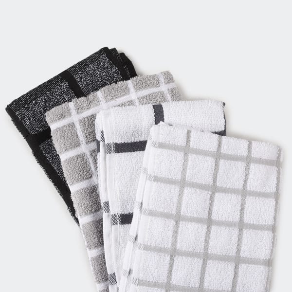 4 Pack Black & Grey Grid Terry Tea Towels