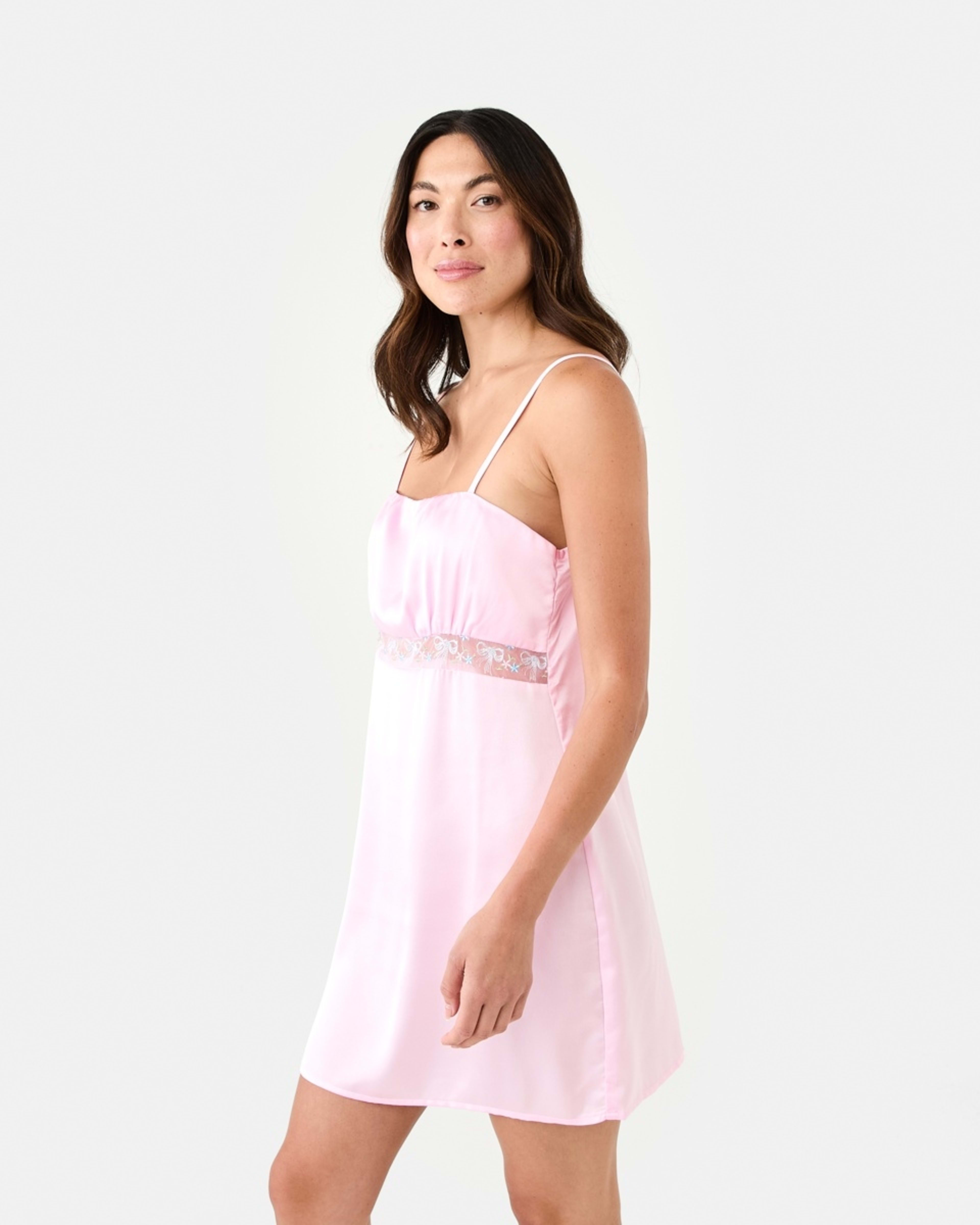 2 Satin Lace Chemise Nightie Bllet Pink, 2 of 8