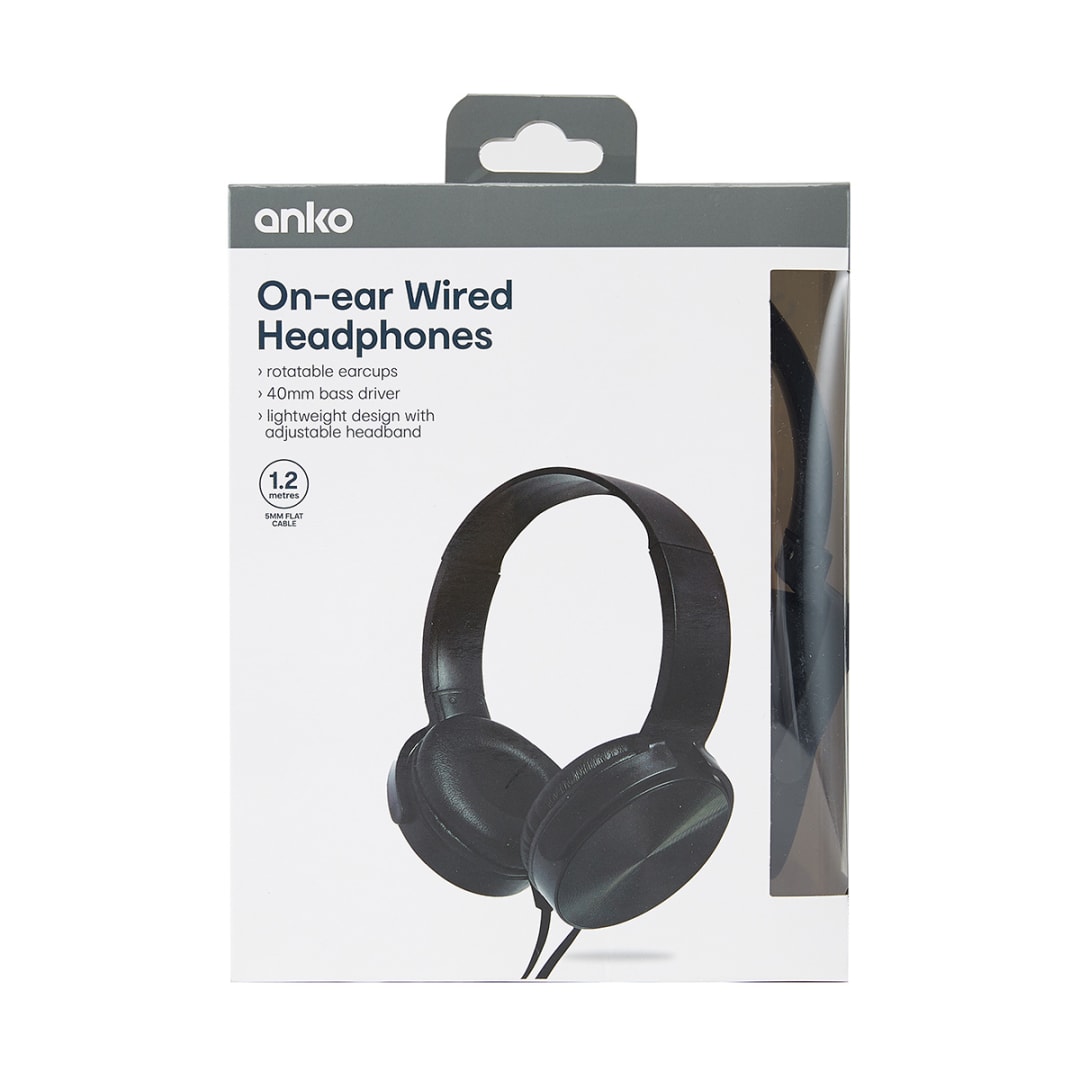 OnEar Wired Headphones Black Kmart