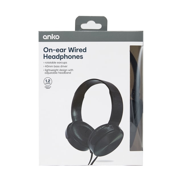 OnEar Wired Headphones Black Kmart