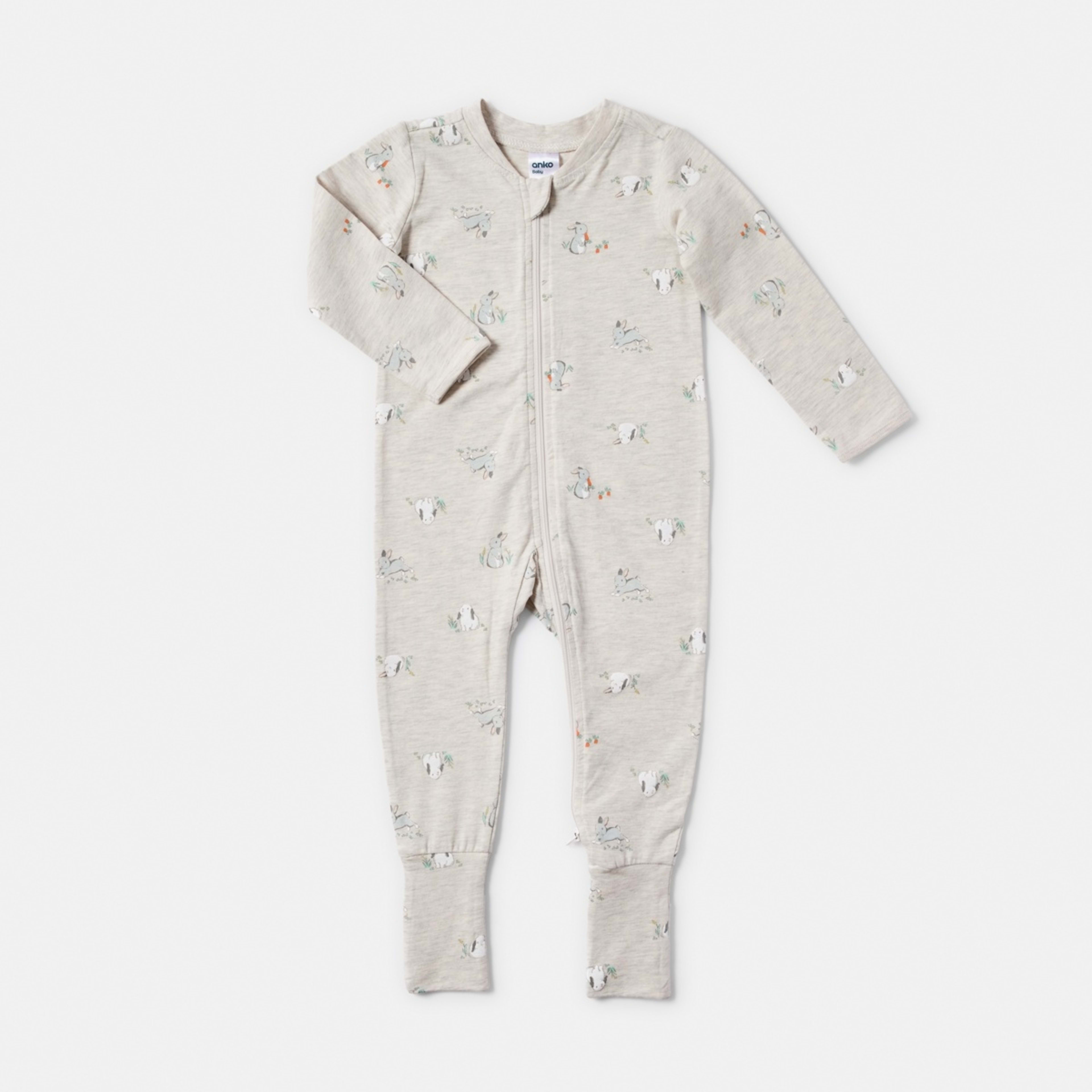 1 Turn Cuff Coverall Beige Bunnies, 1 of 3