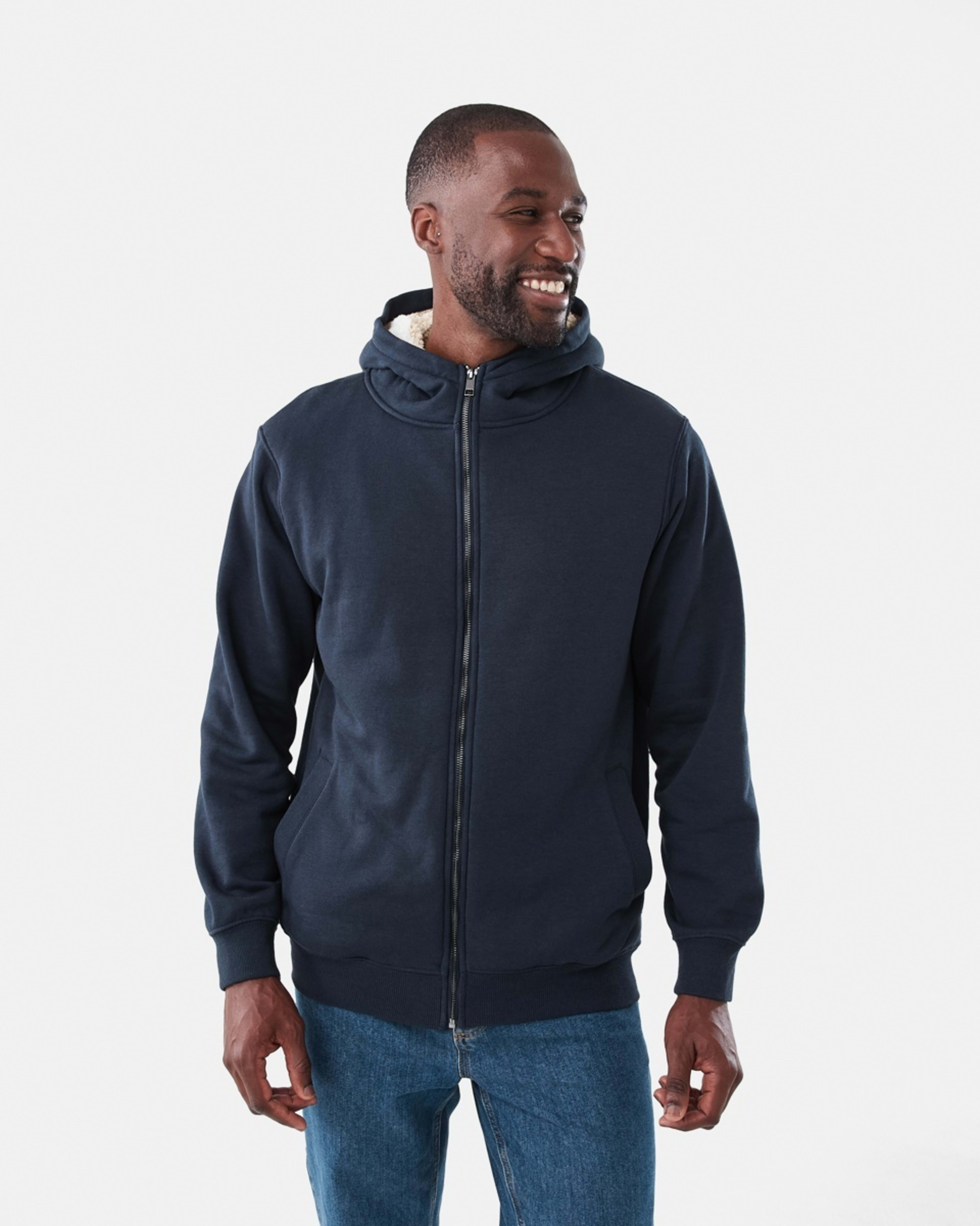 2 Sherpa Lined Zip Through Hoodie Nvy Sphire, 2 of 7