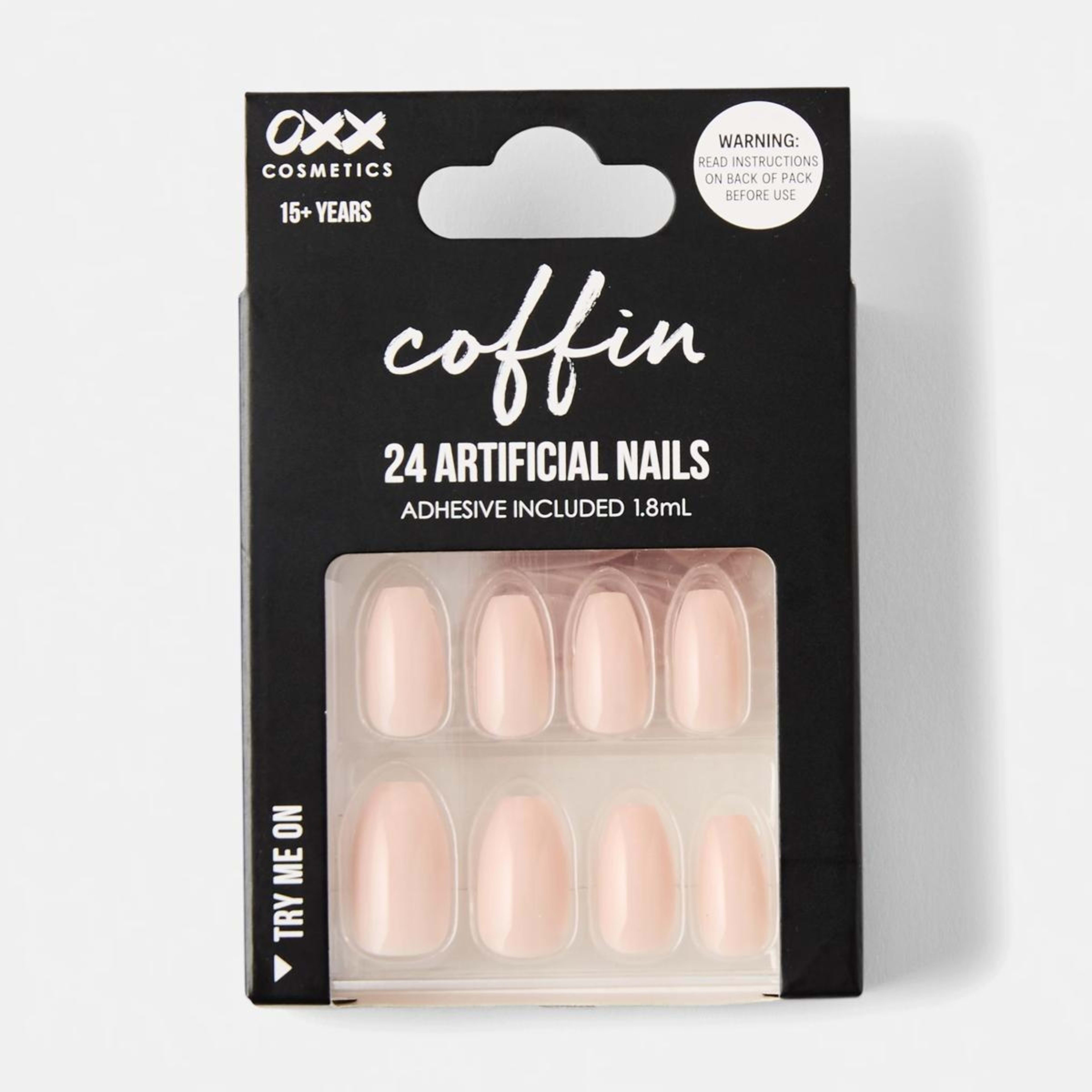 1 OXX Cosmetics 24 Pack Artificial Nails with Adhesive - Coffin Shape, Nude