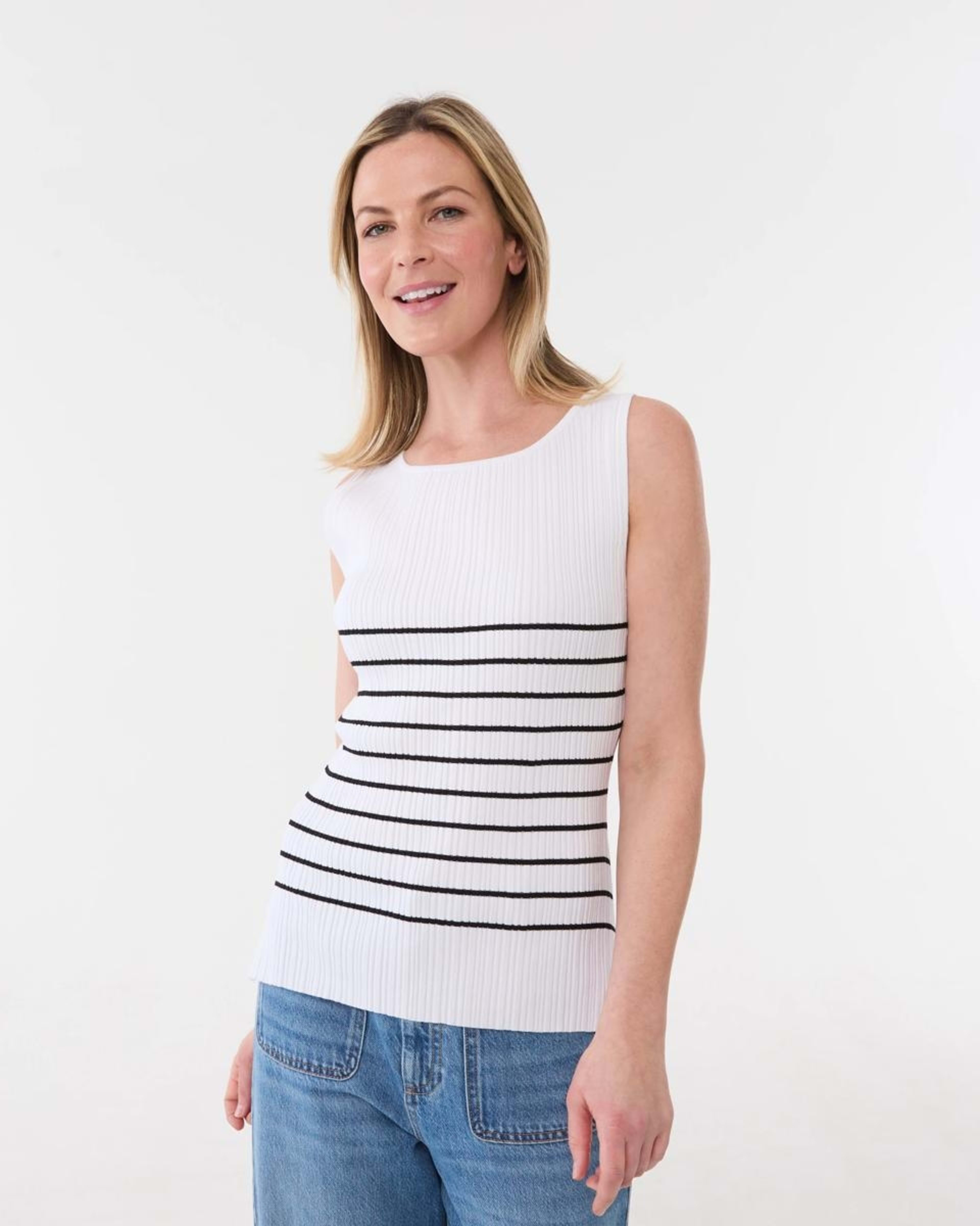 1 Sleeveless Variegated Rib Tank BELLA STRIPE ECRU
