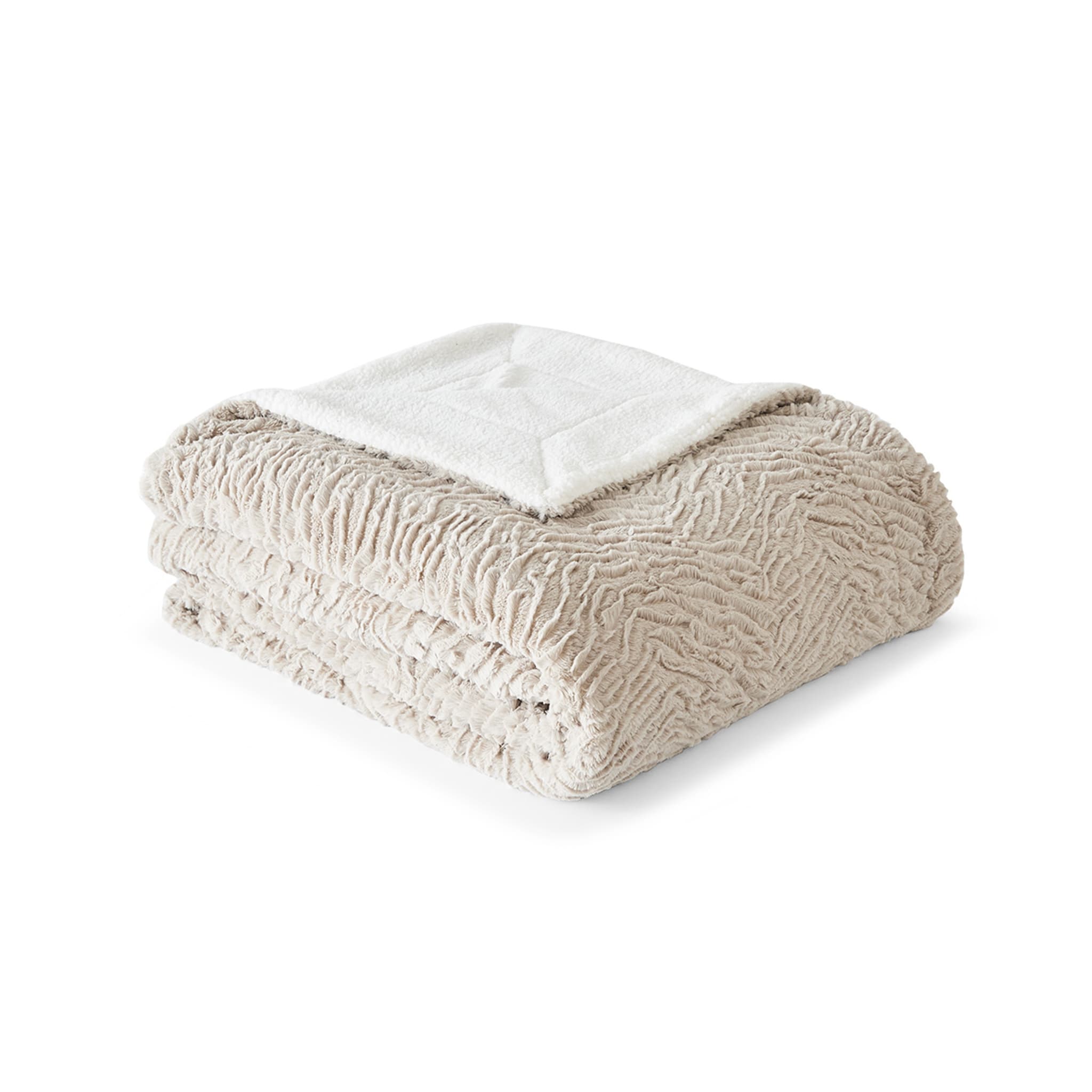 Elodie Sherpa Reverse Blanket Double/Queen Bed, Beige Kmart NZ