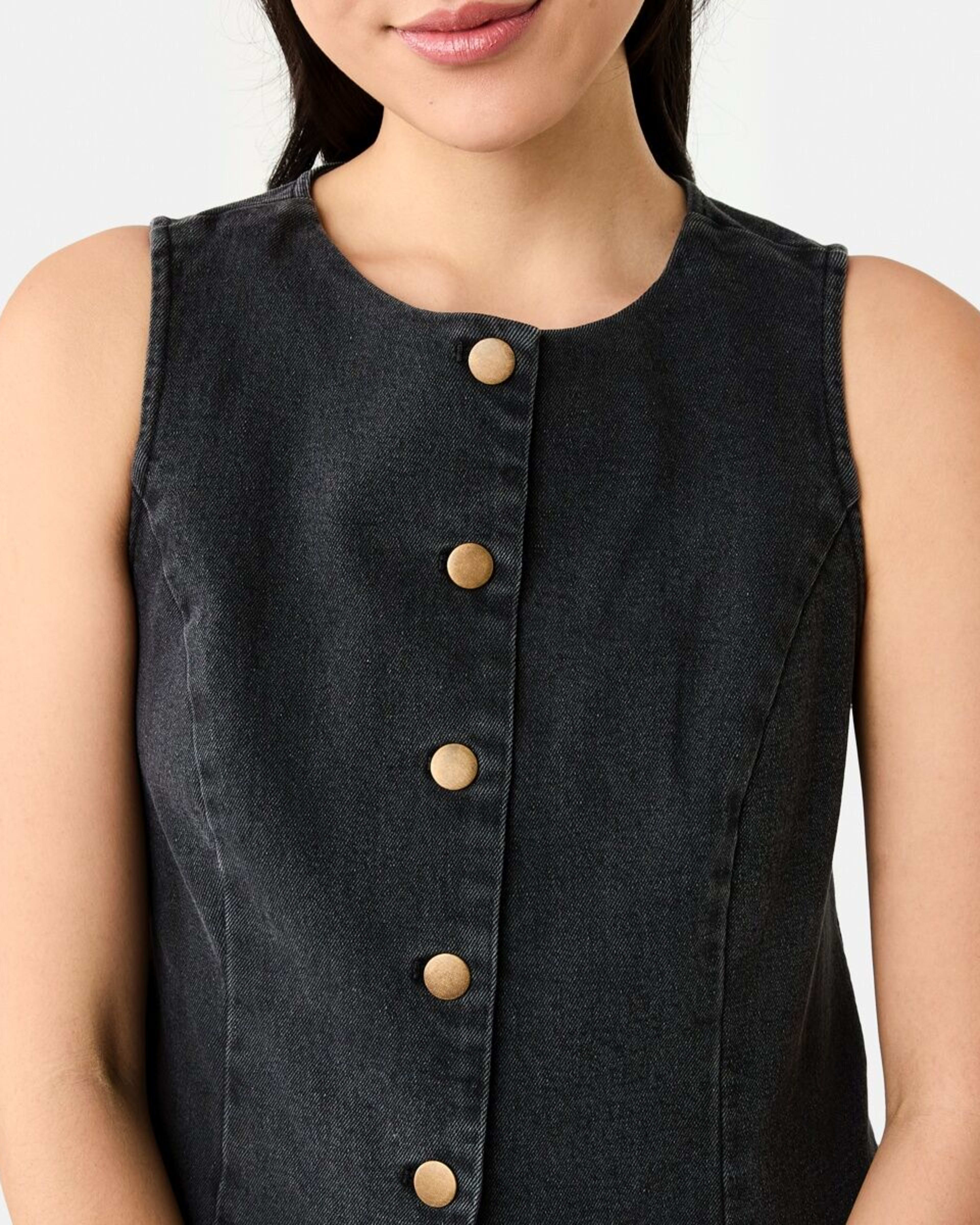 6 Sleeveless Boat Neck Denim Mini Dress BLACK WASH, 6 of 8