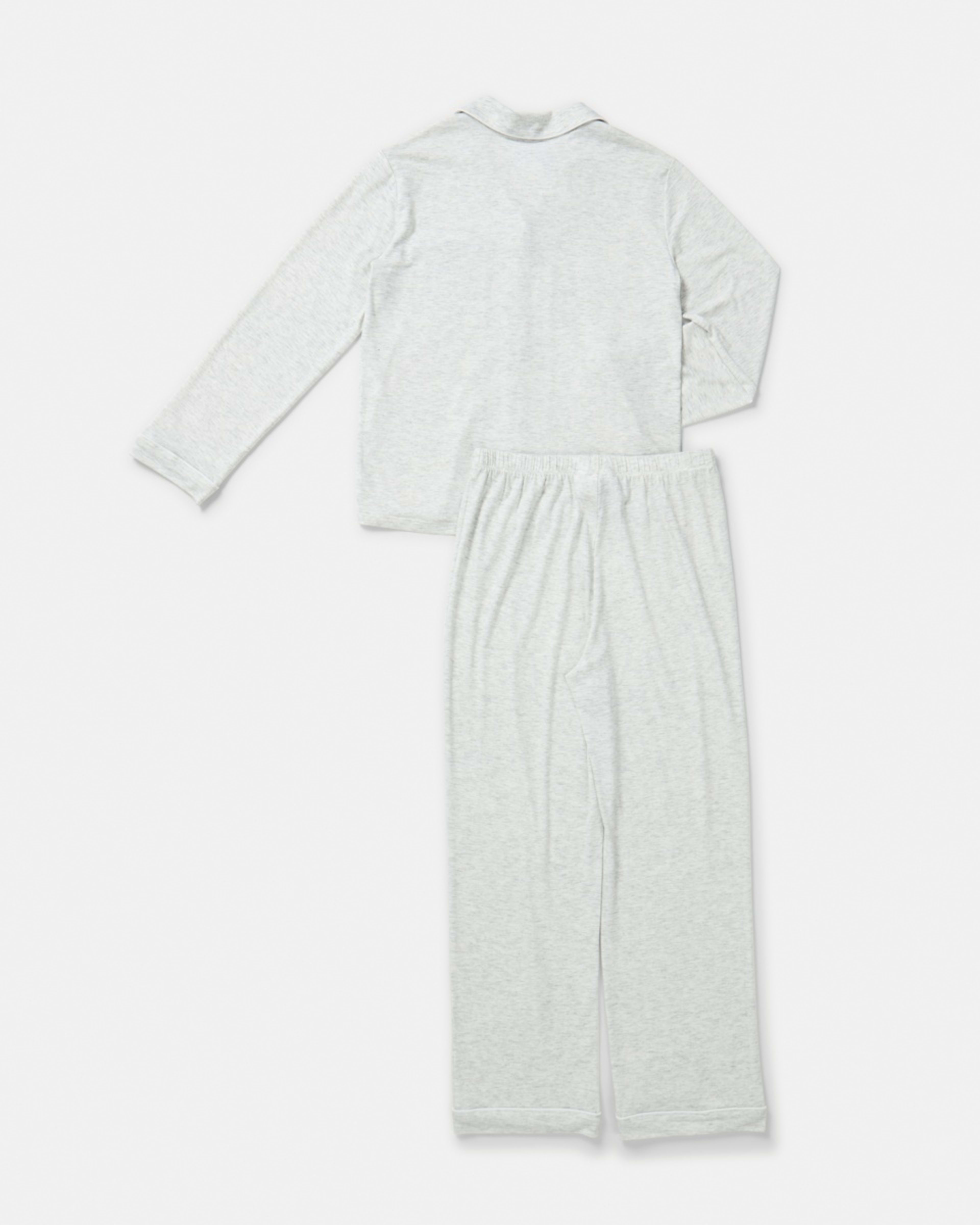 8 Long Sleeve Button Through Pyjama Set White Marle, 8 of 10