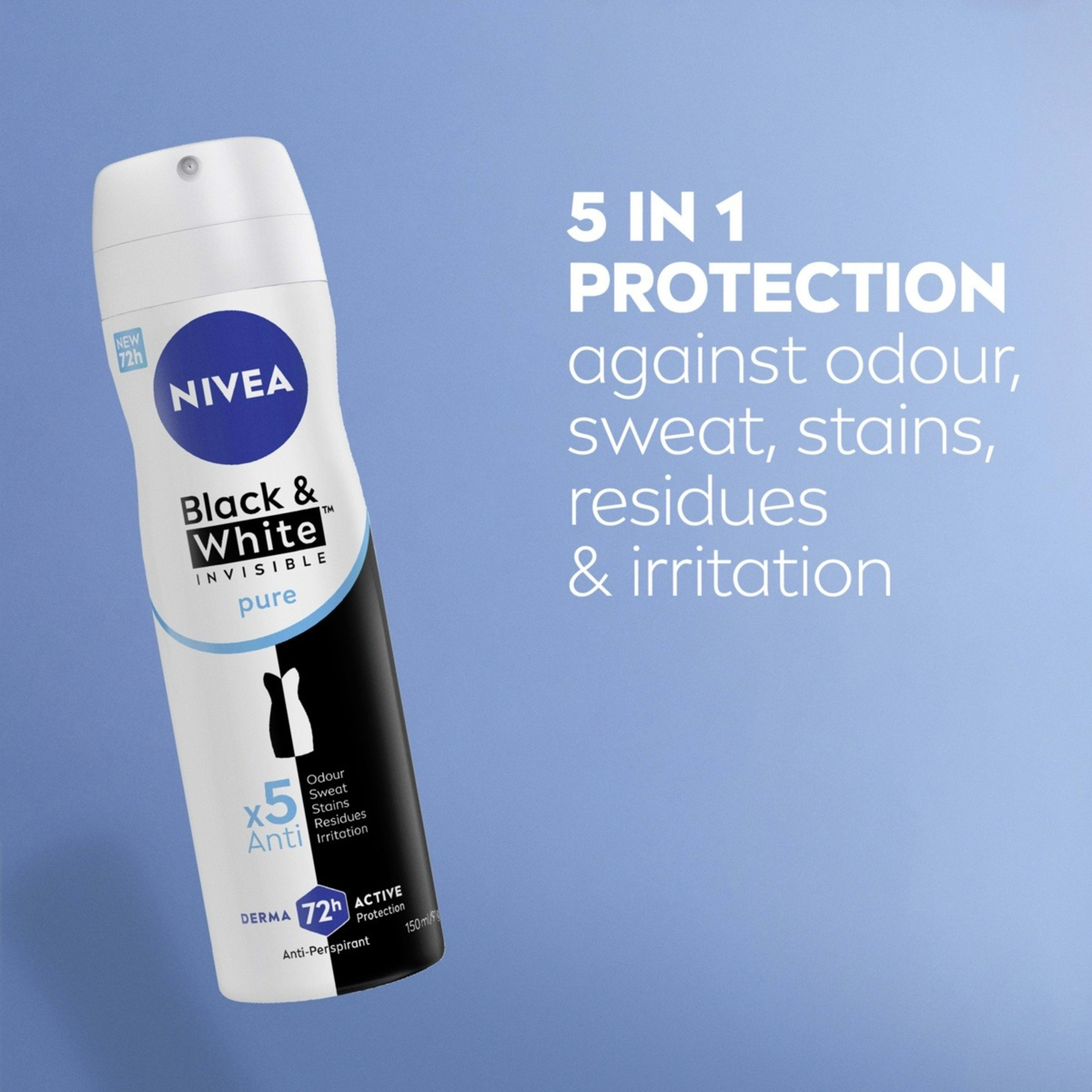 5 Nivea Invisible For Black & White Pure Anti-Perspirant Deodorant 150ml, 5 of 8