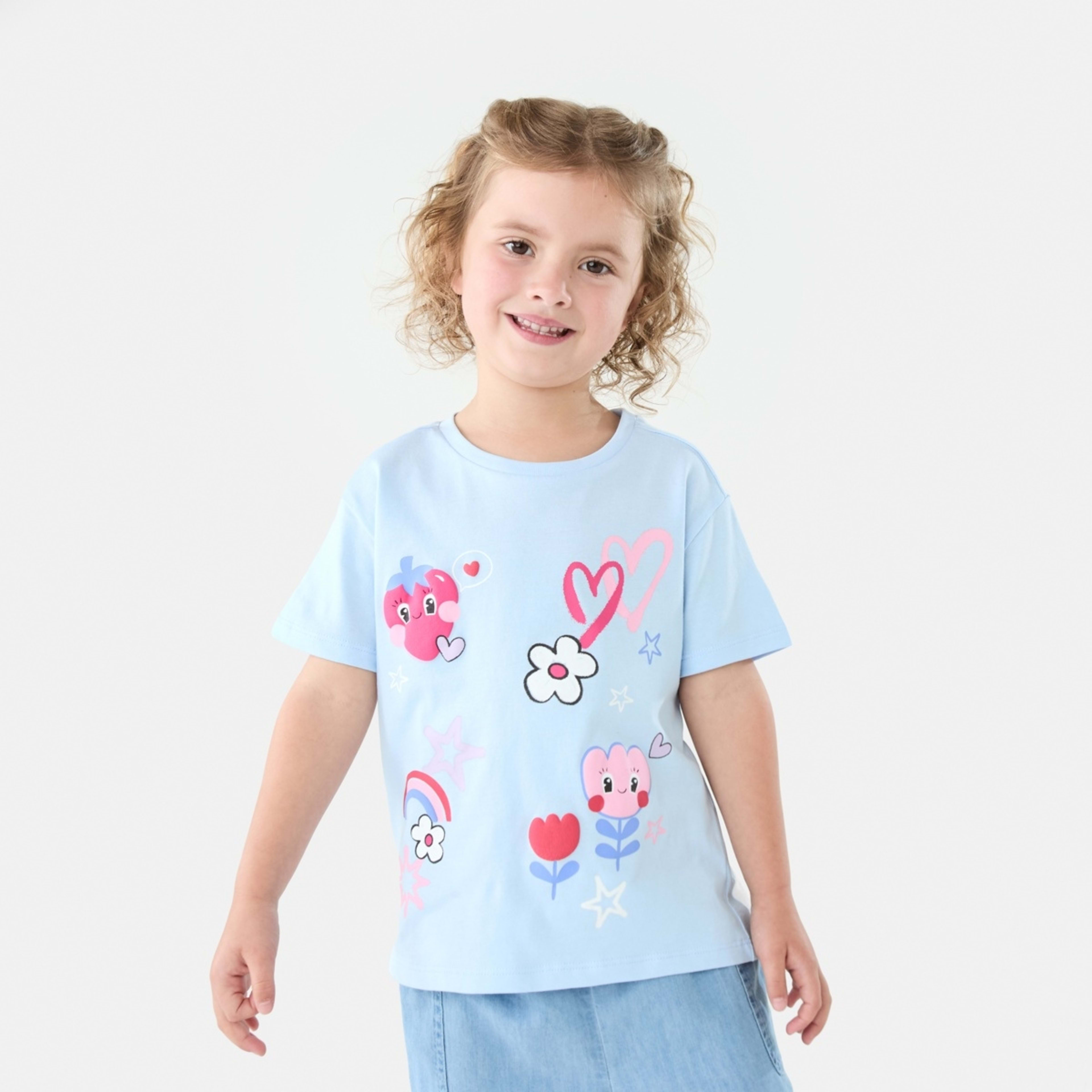 1 Print T-shirt Strawberry Tulip Emoji Blue, 1 of 8