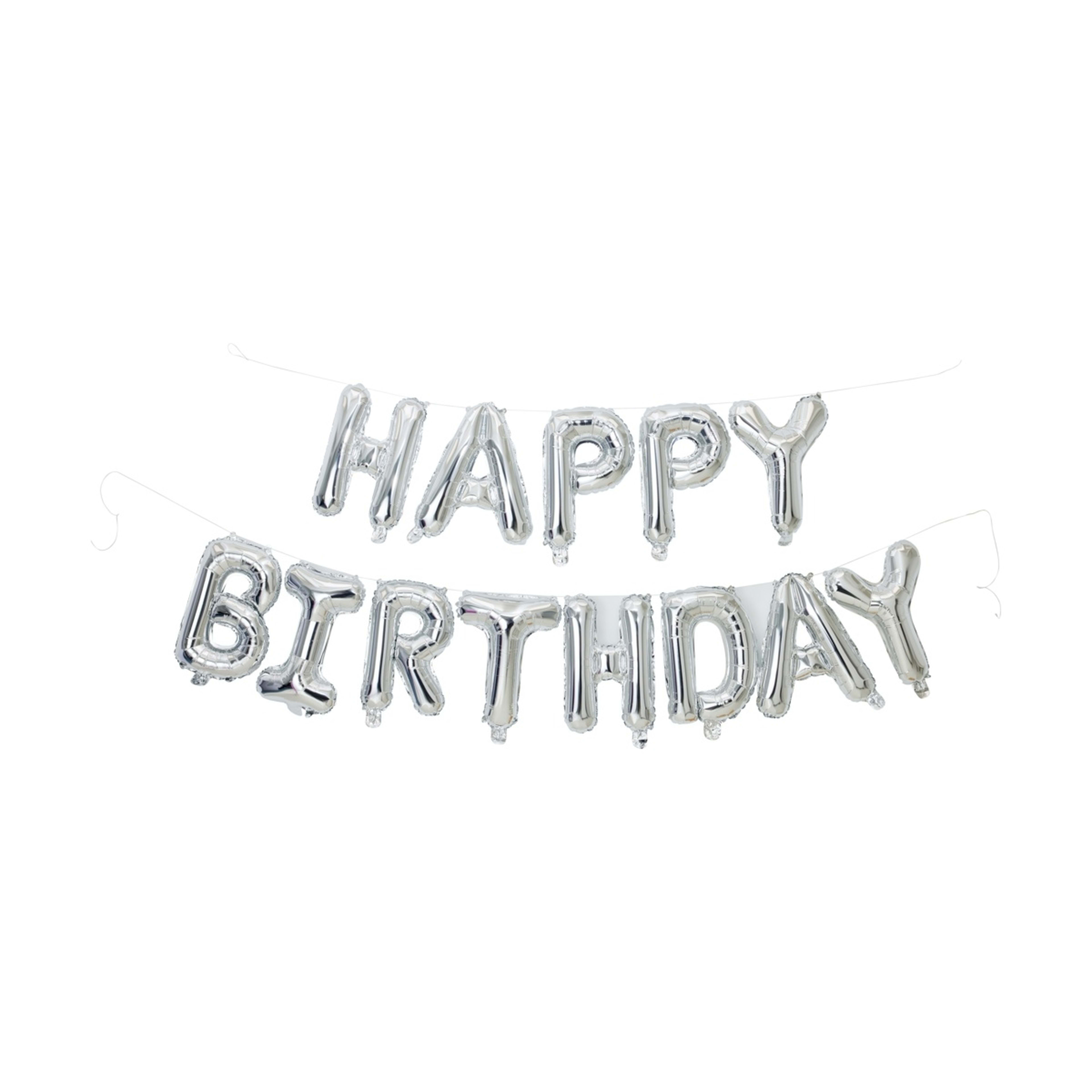 1 Silver Happy Birthday Foil Balloon Garland, 1 of 2