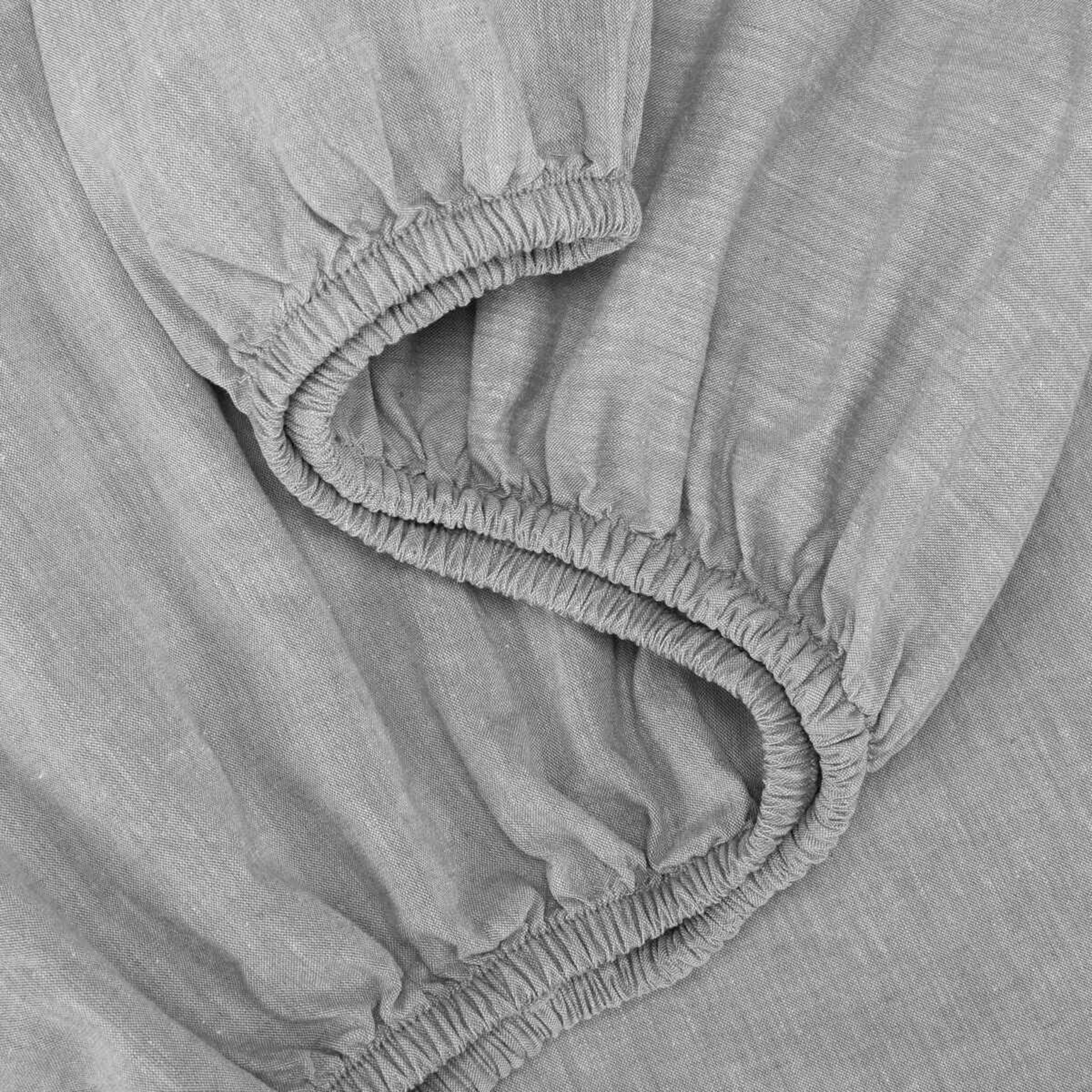 3 Stonewashed Chambray Cotton Sheet Set - Double Bed, Grey, 3 of 7