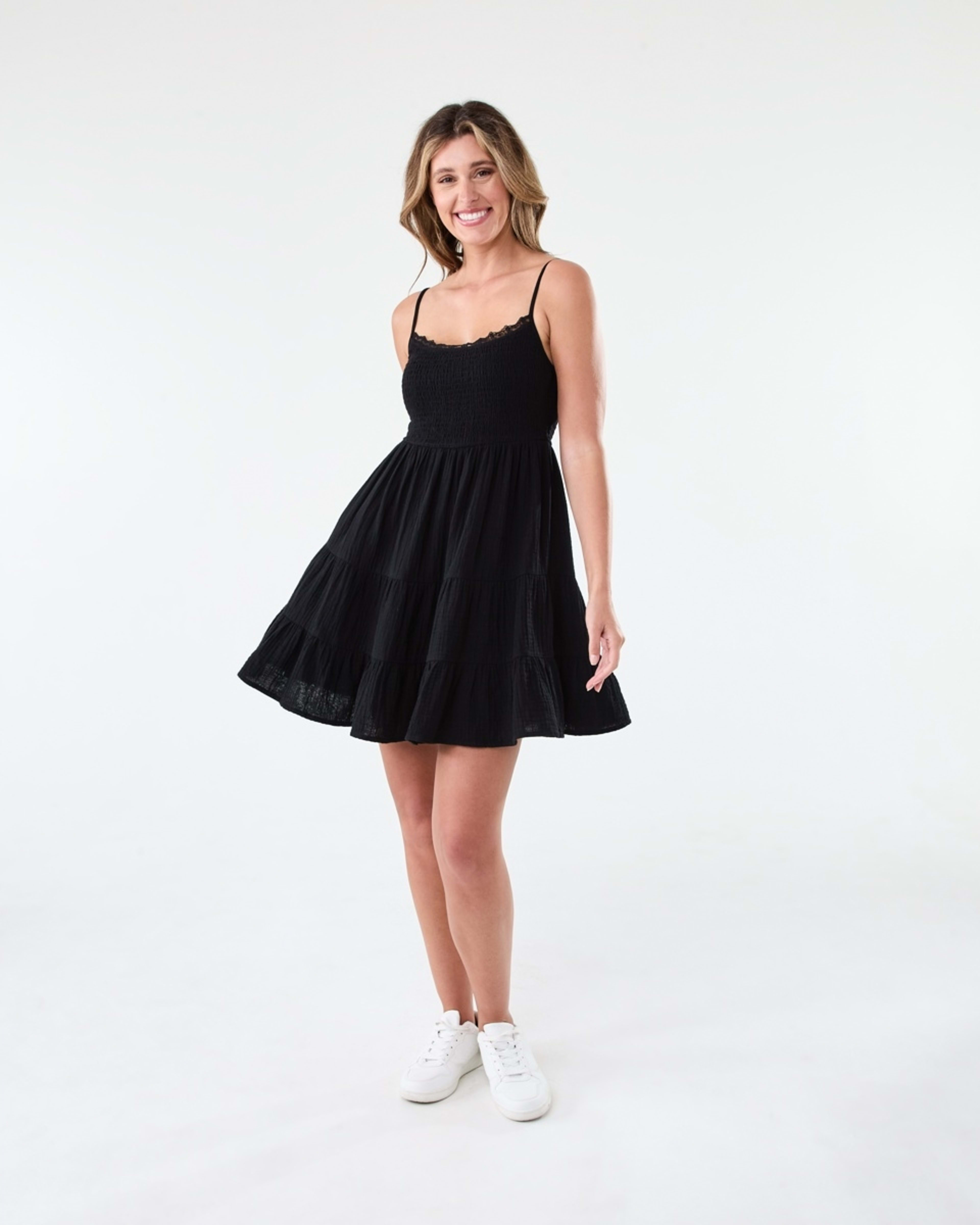 7 Sleeveless Lace Double Cloth Mini Dress Black, 7 of 7