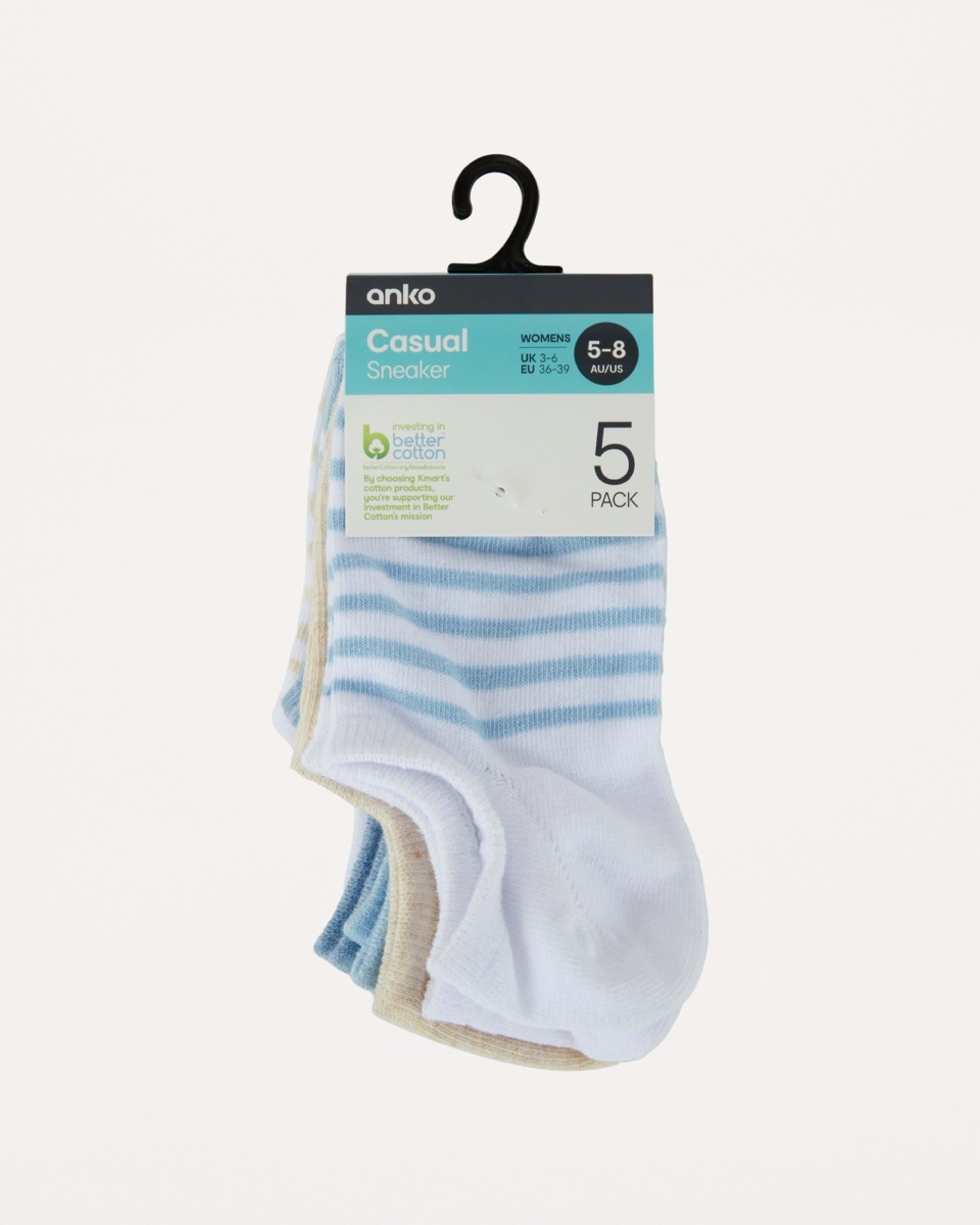 3 5 Pack Jacquard Sneaker Socks BLUE BEIGE STRIPE SOCK SKYWAY BLUE, 3 of 3