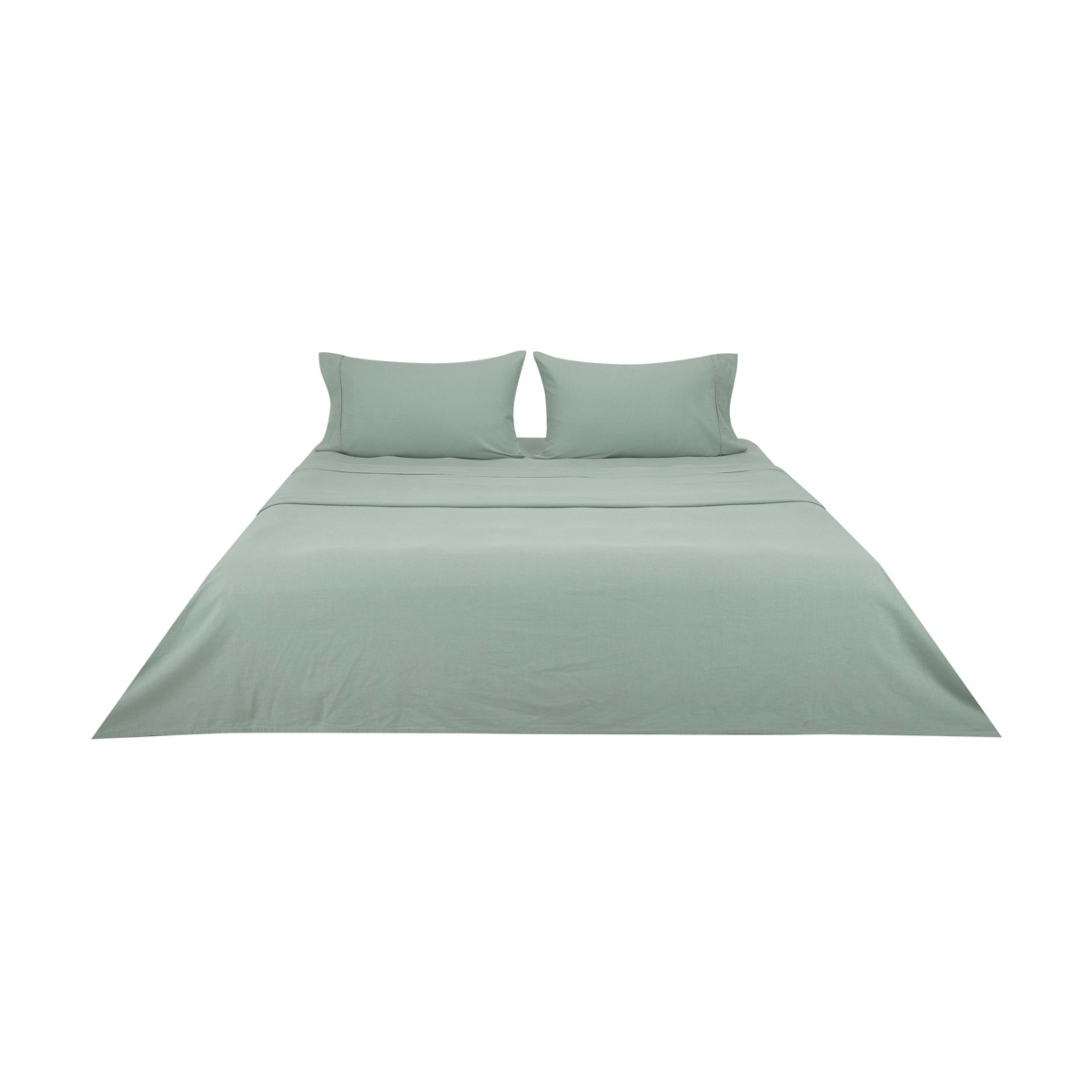 6 Cotton Linen Sheet Set - King Bed, Sage, 6 of 7