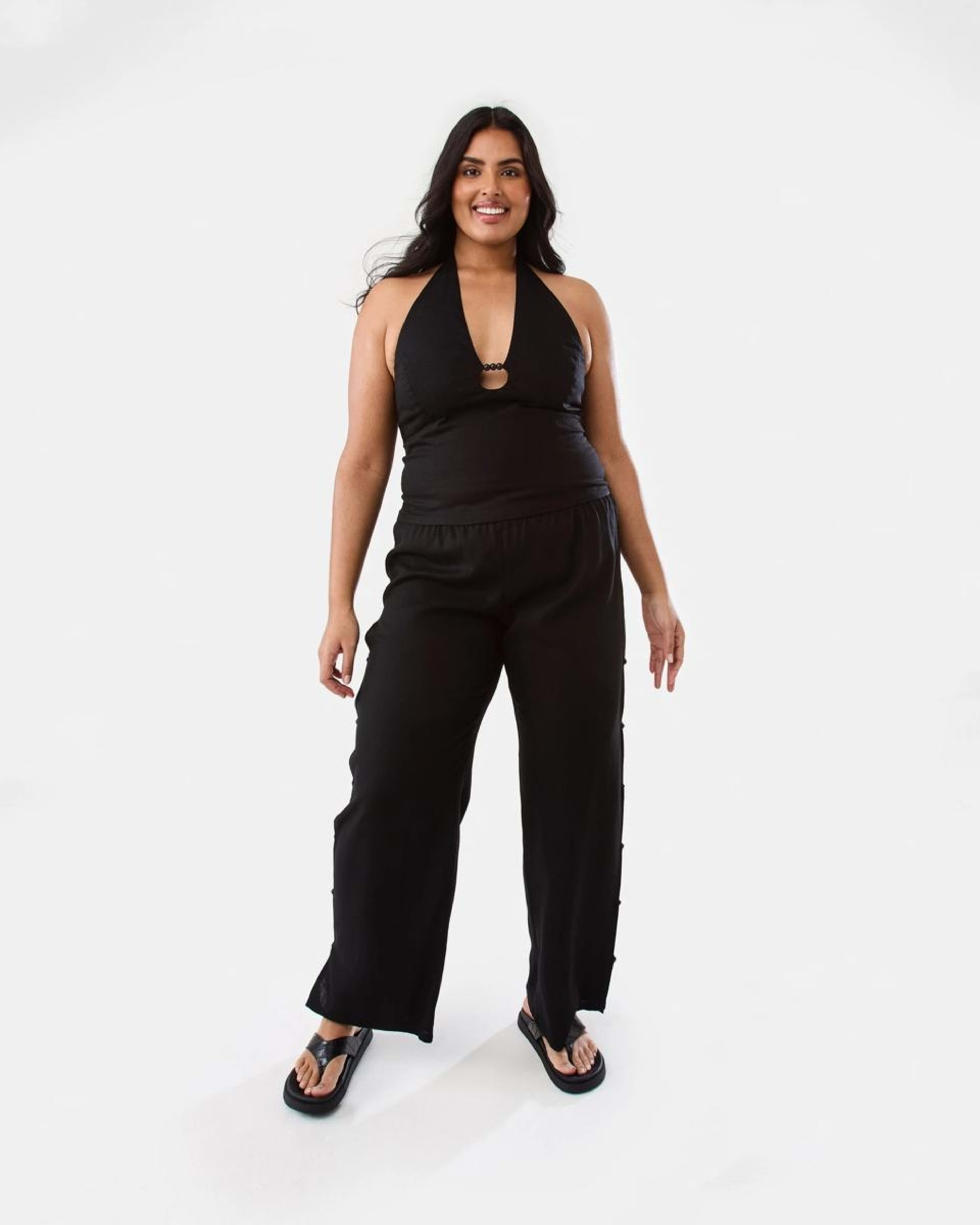 4 Linen Blend Beaded Top BLACK, 4 of 10