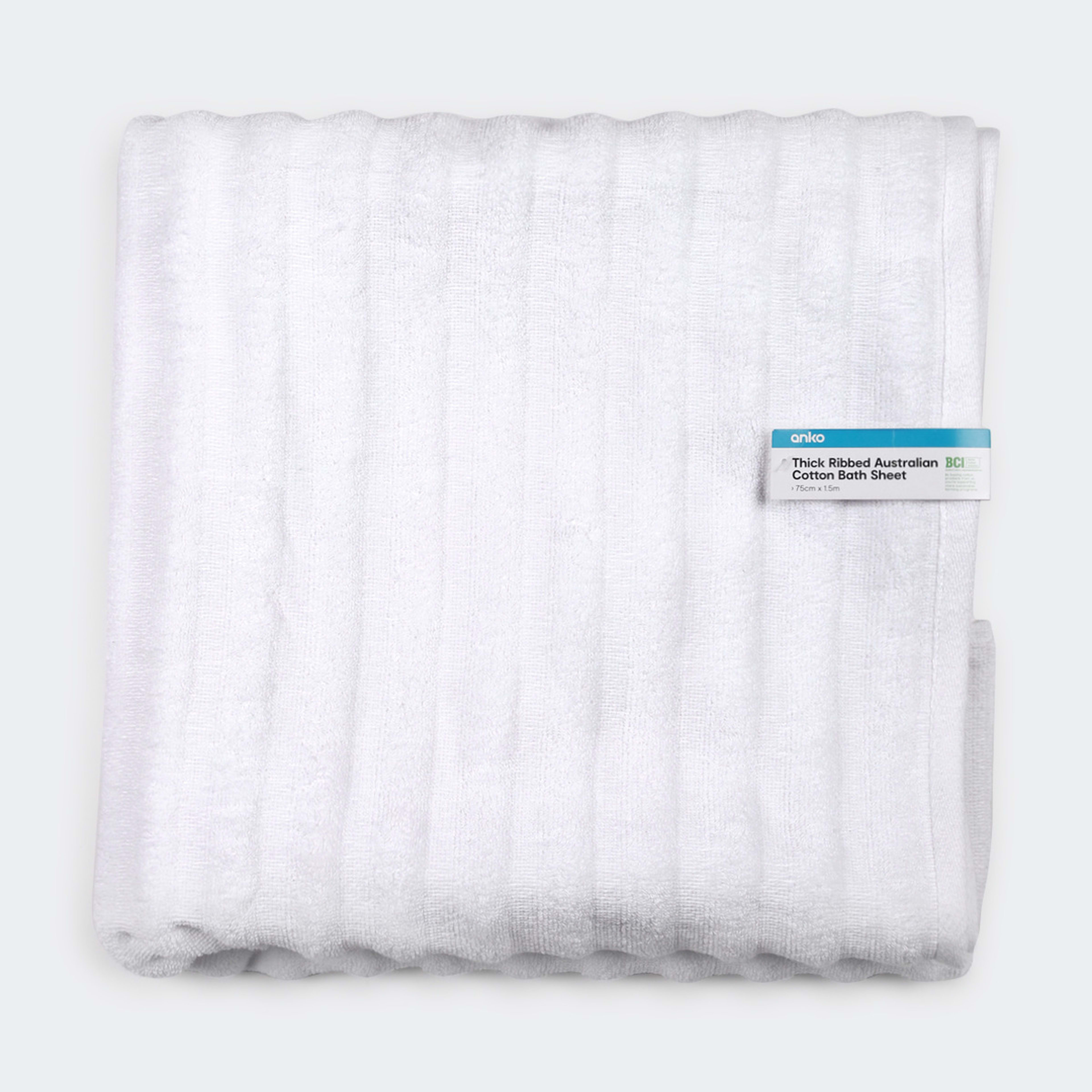 Thick Ribbed Australian Cotton Bath Sheet - White - Kmart