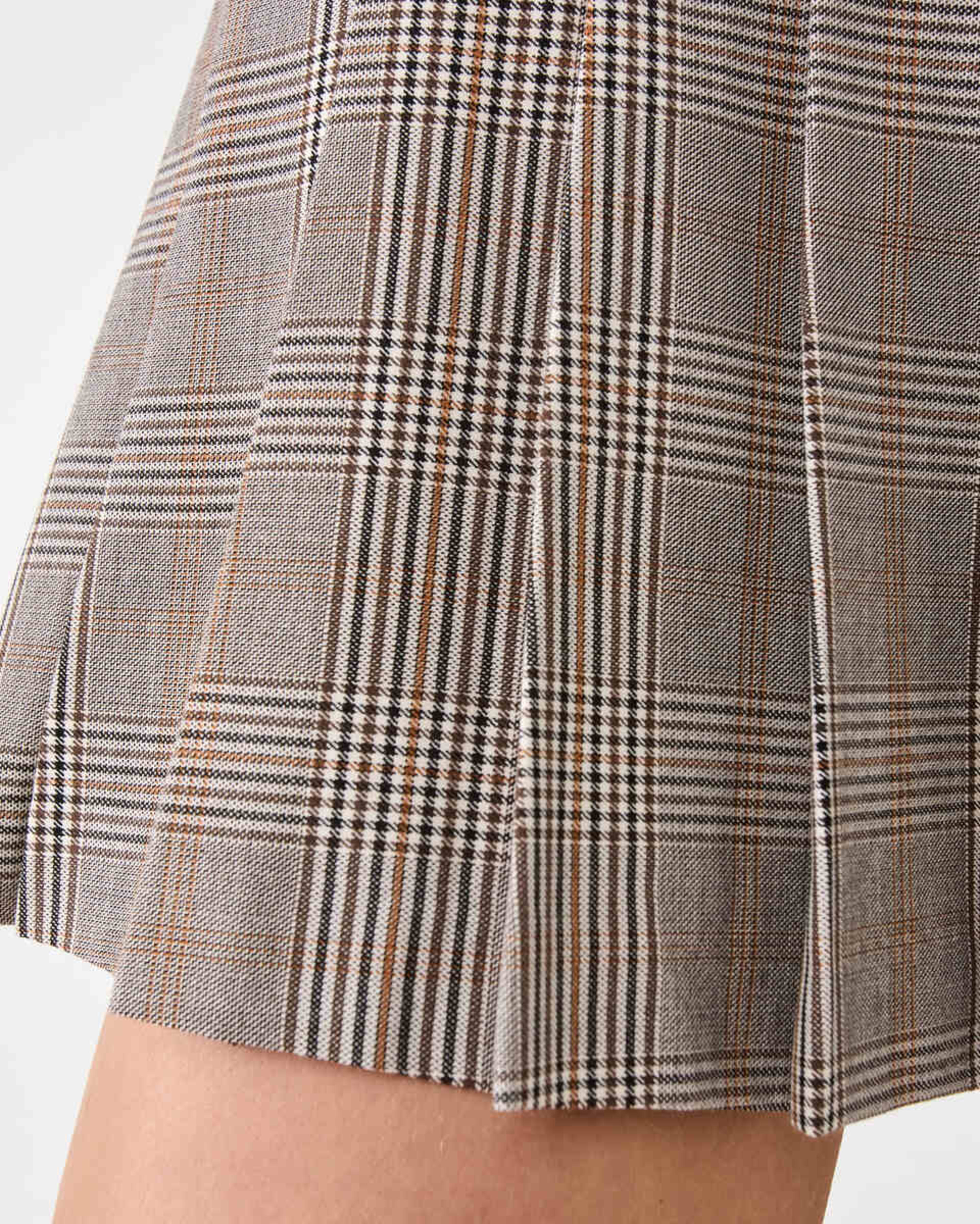 6 Pleated Mini Skirt Bwn Check, 6 of 6