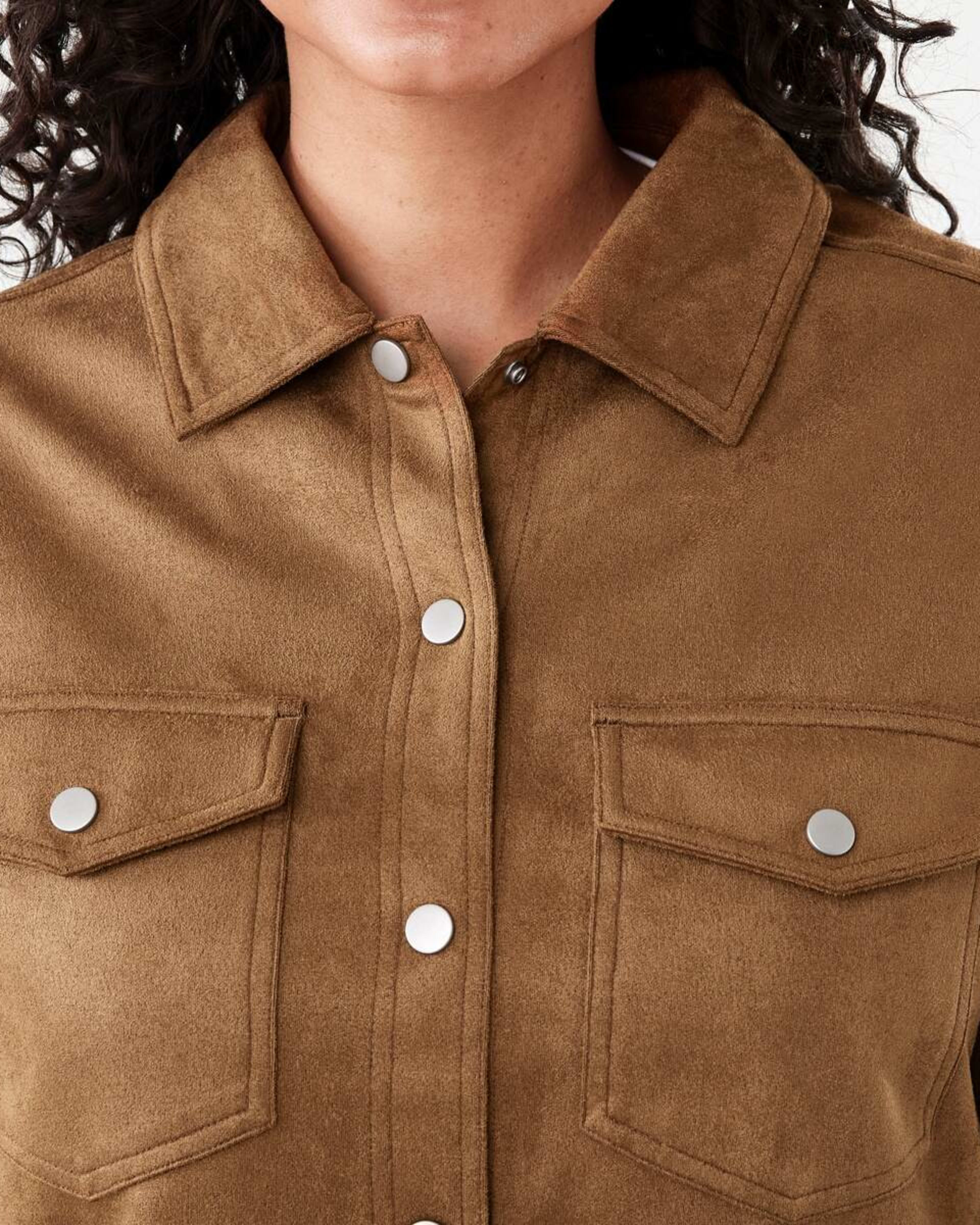 6 Long Sleeve Suedette Shirt Deep Camel, 6 of 8