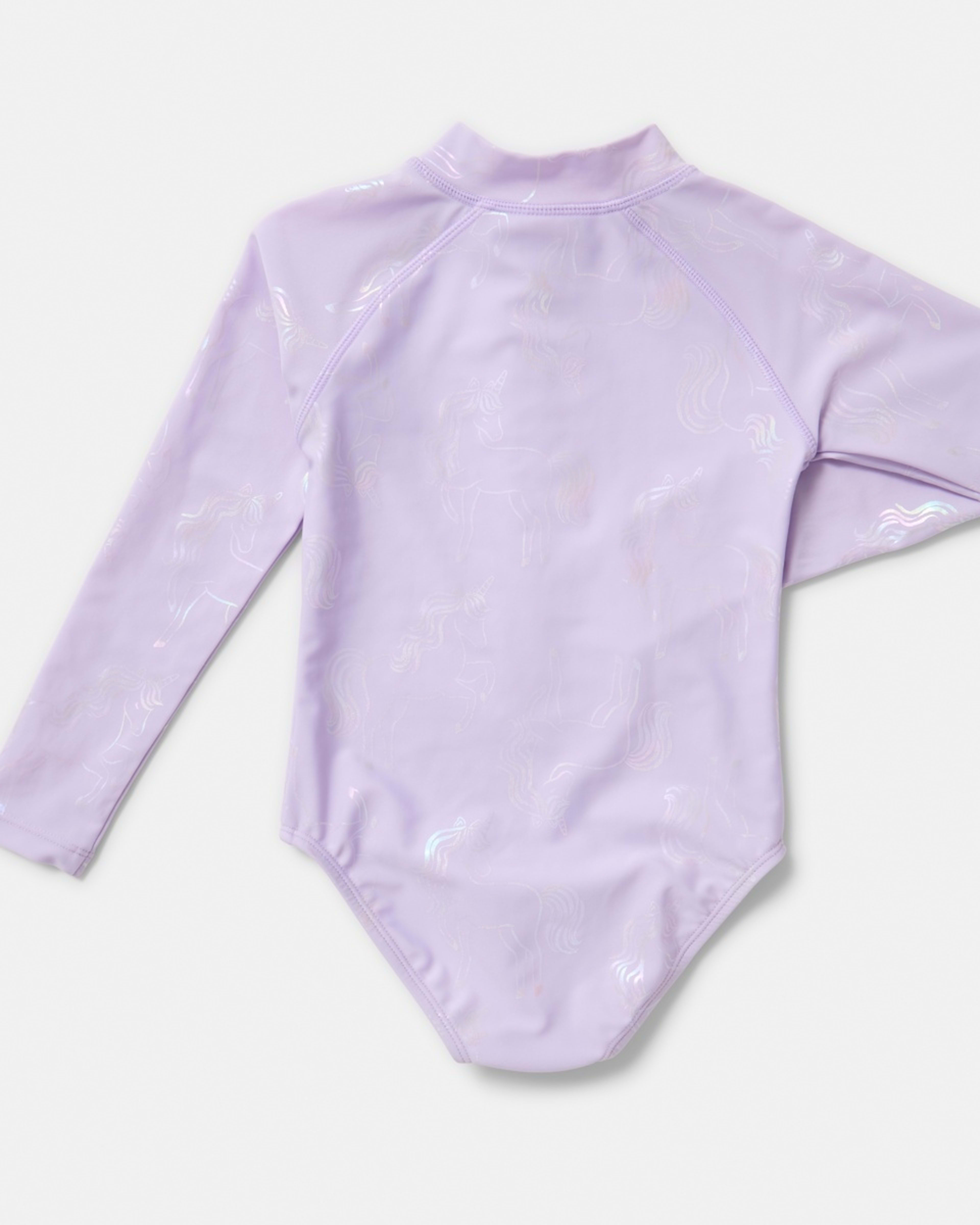 6 Long Sleeve One Piece Swimsuit UNICORN SHIMMER PASTEL LILAC, 6 of 8