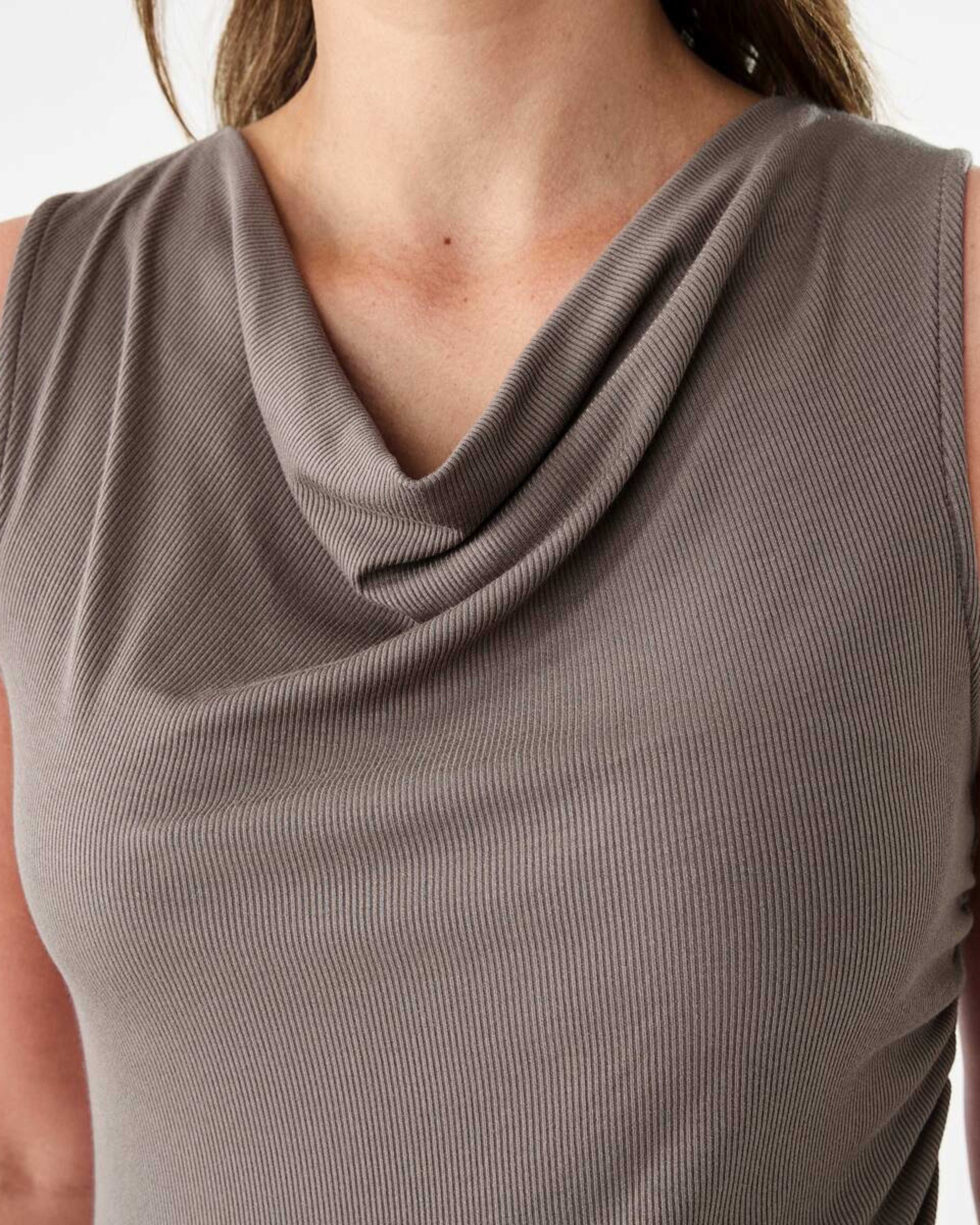 6 Sleeveless Drape Cowl Neck Top DEEP TAUPE, 6 of 7