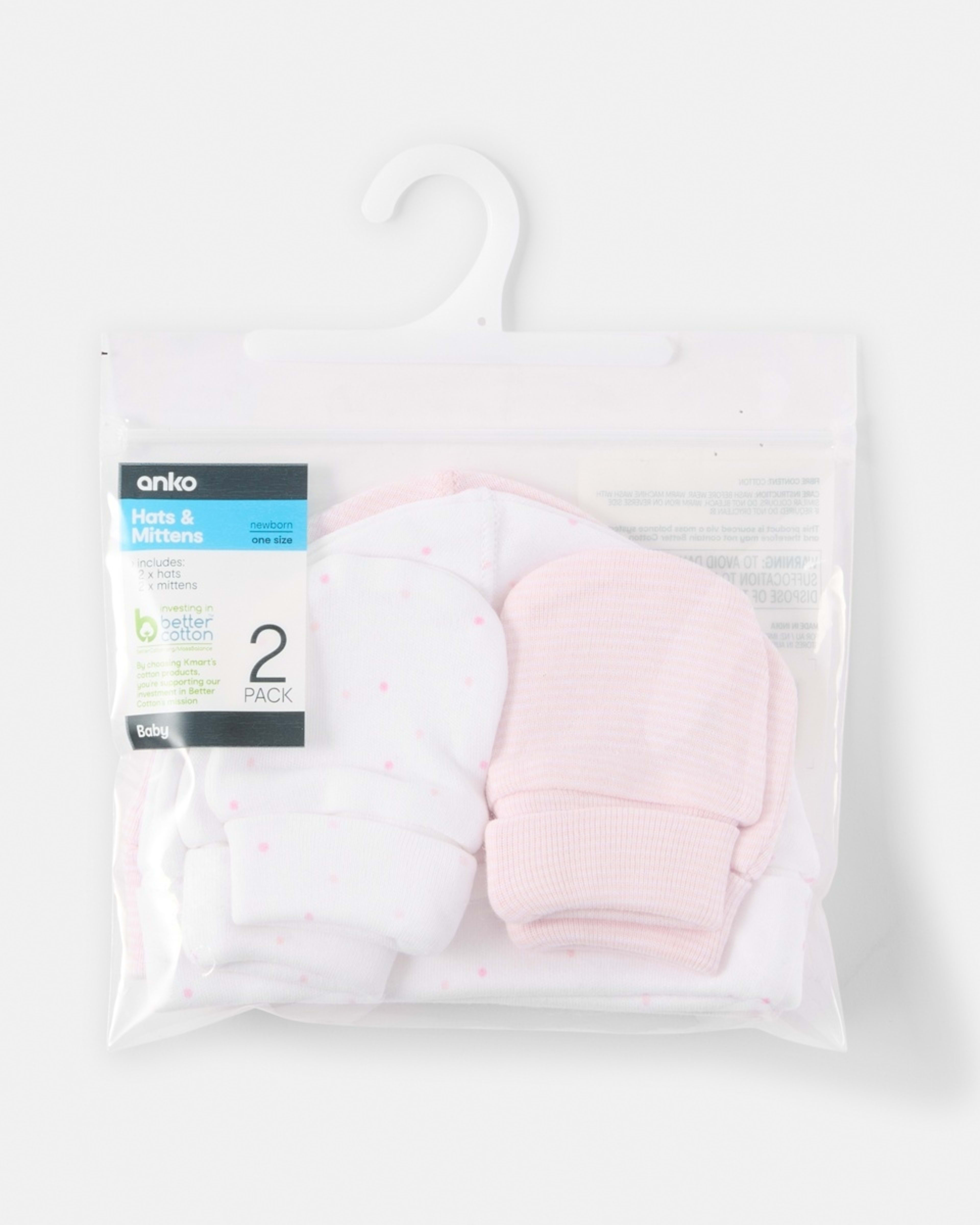 8 2 Pack Newborn Hat and Mittens Set Pink Stripe And Spot, 8 of 8