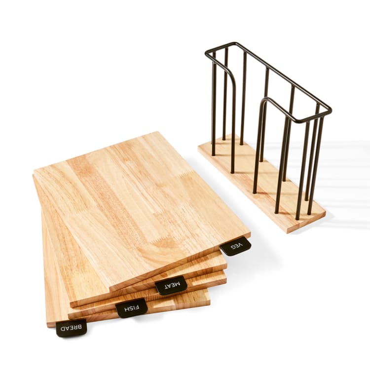 Set of 4 Wood Cutting Boards with Stand Kmart