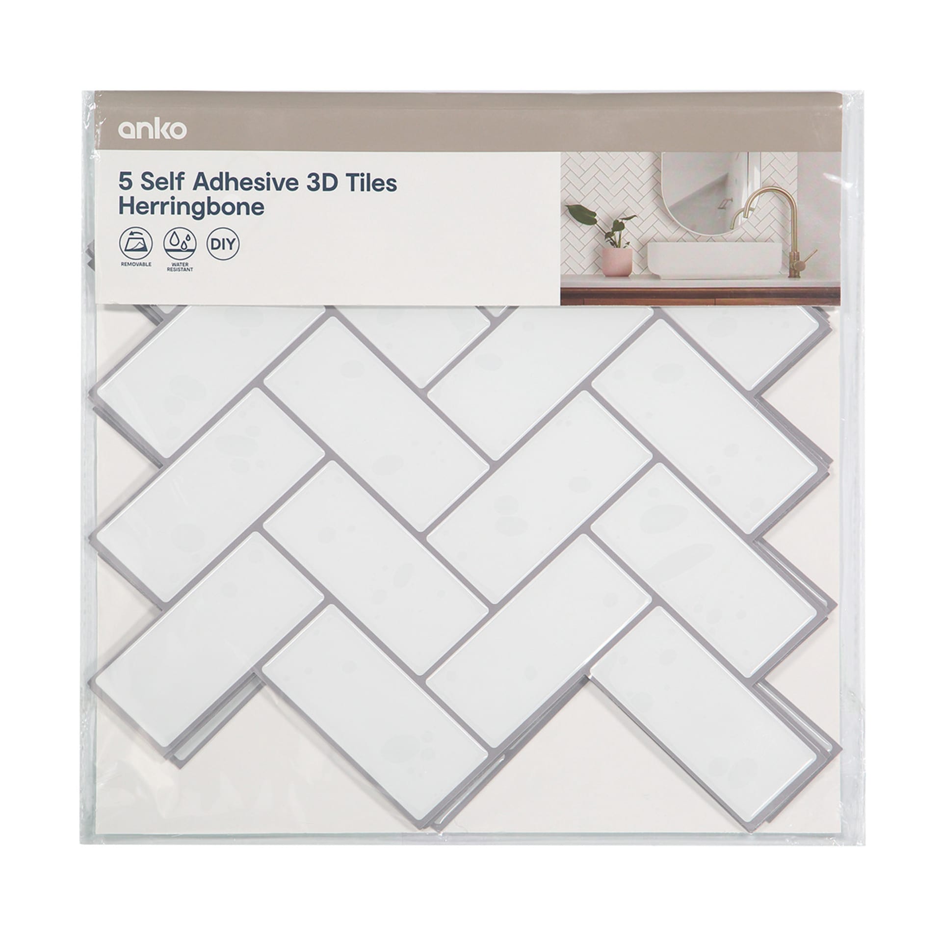 5 Pack Self Adhesive 3D Tiles Herringbone Kmart