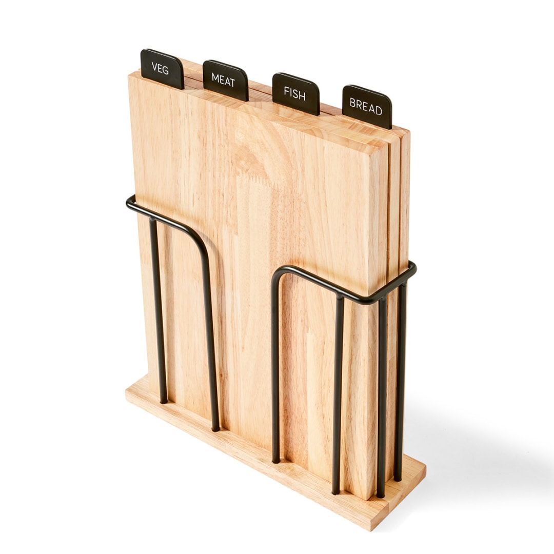 Set of 4 Wood Cutting Boards with Stand Kmart