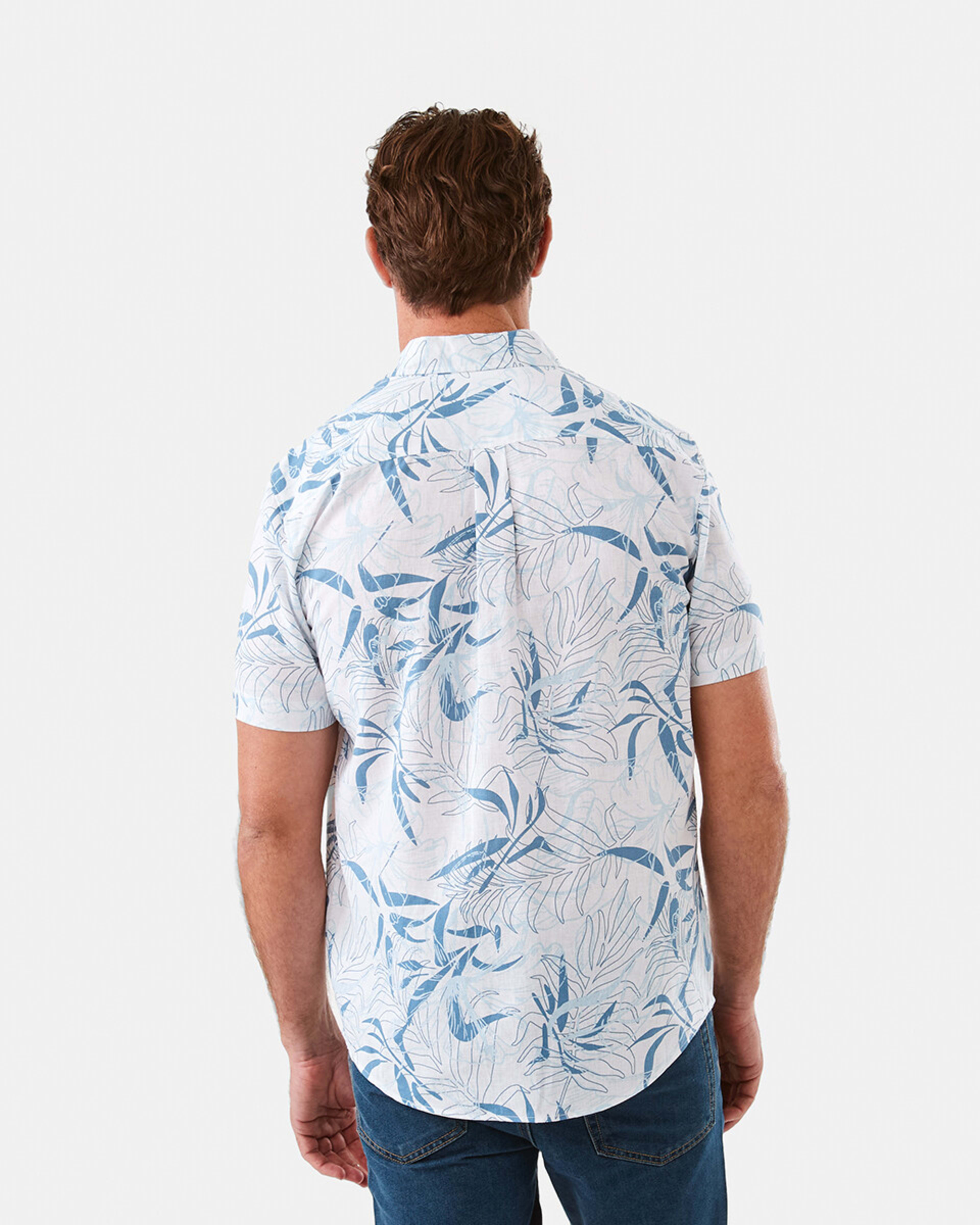 3 Short Sleeve Print Linen Blend Shirt Wht Floral, 3 of 6