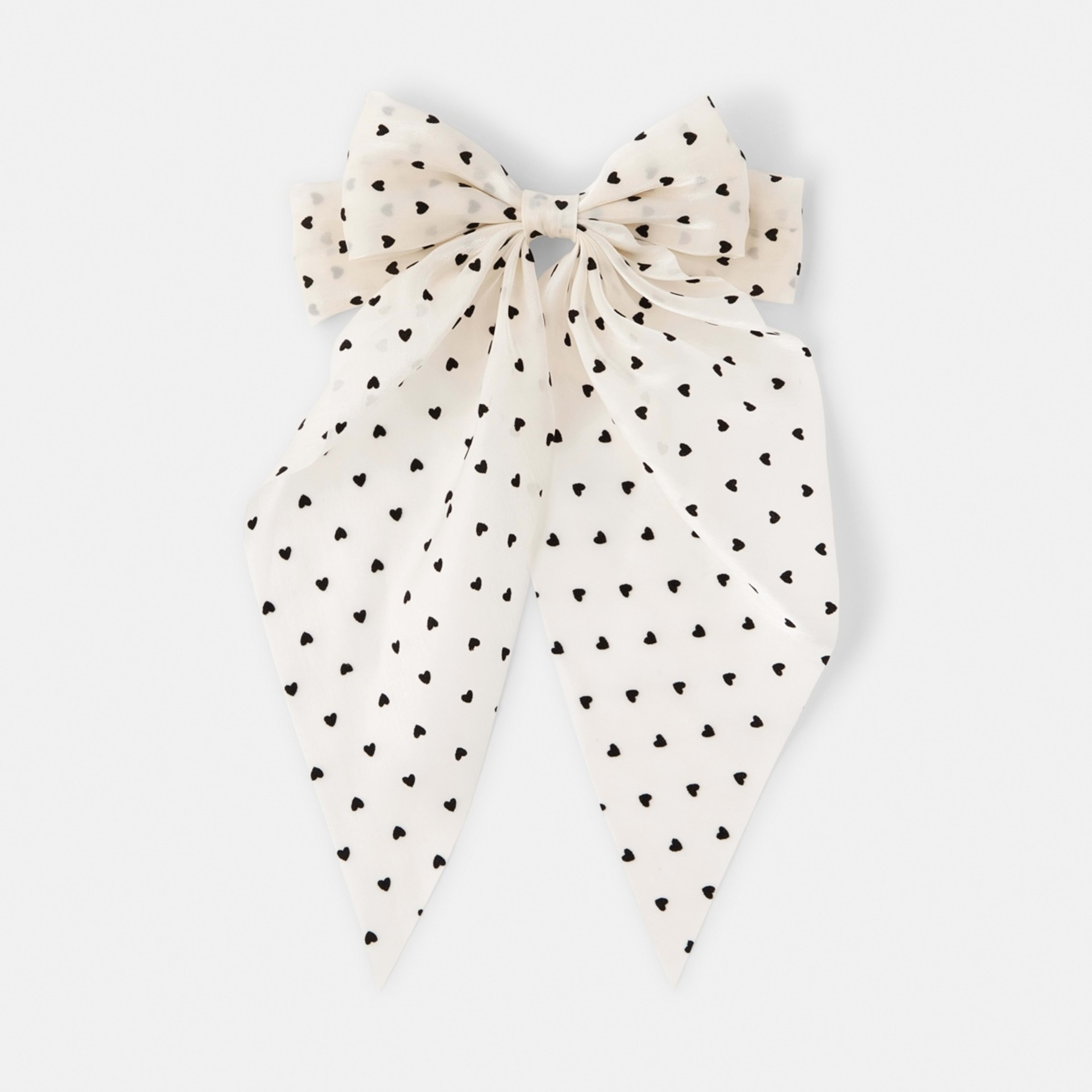 1 White Heart Barrette Large Bow Hair Clip