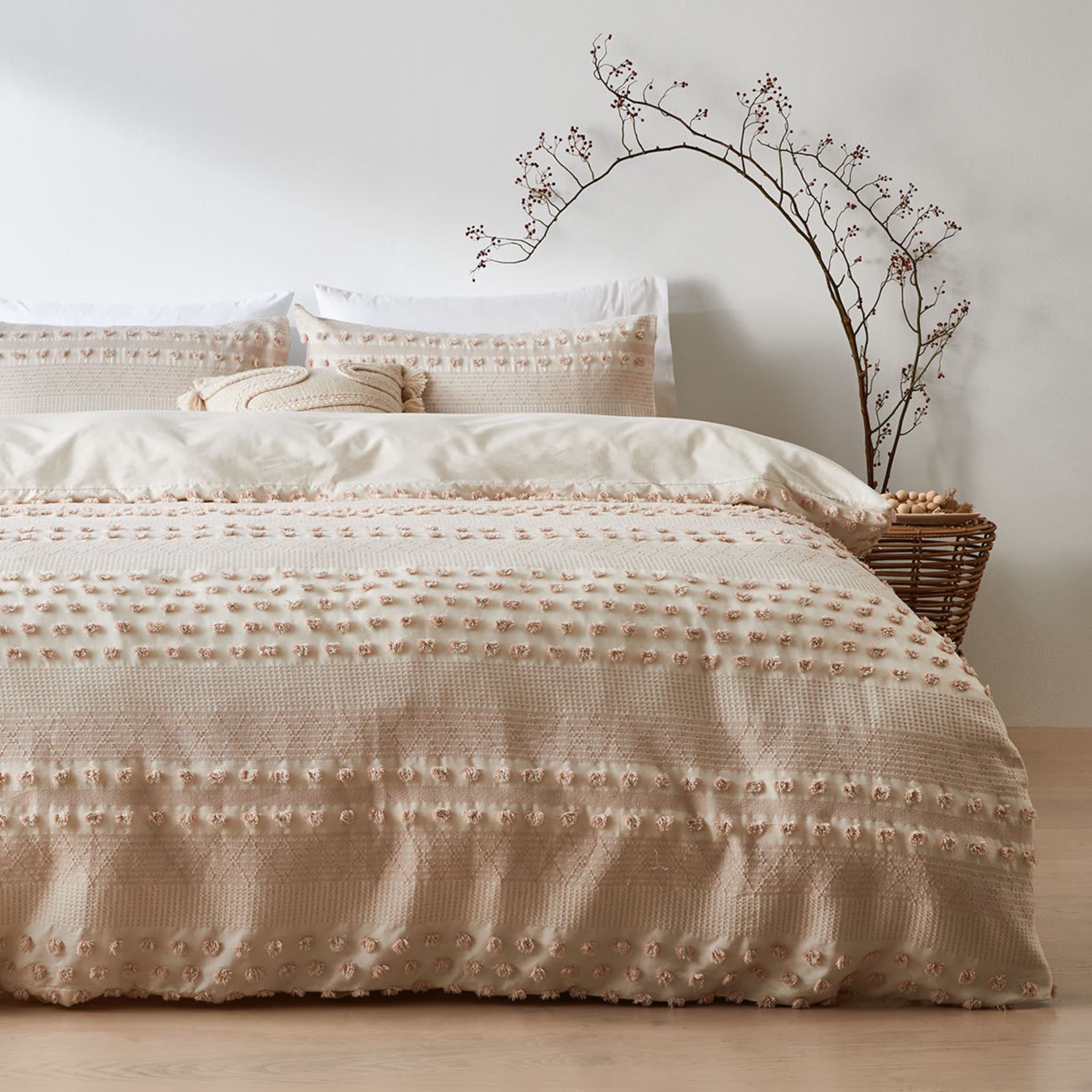 Piper Cotton Quilt Cover Set Queen Bed, Beige and Pink Kmart