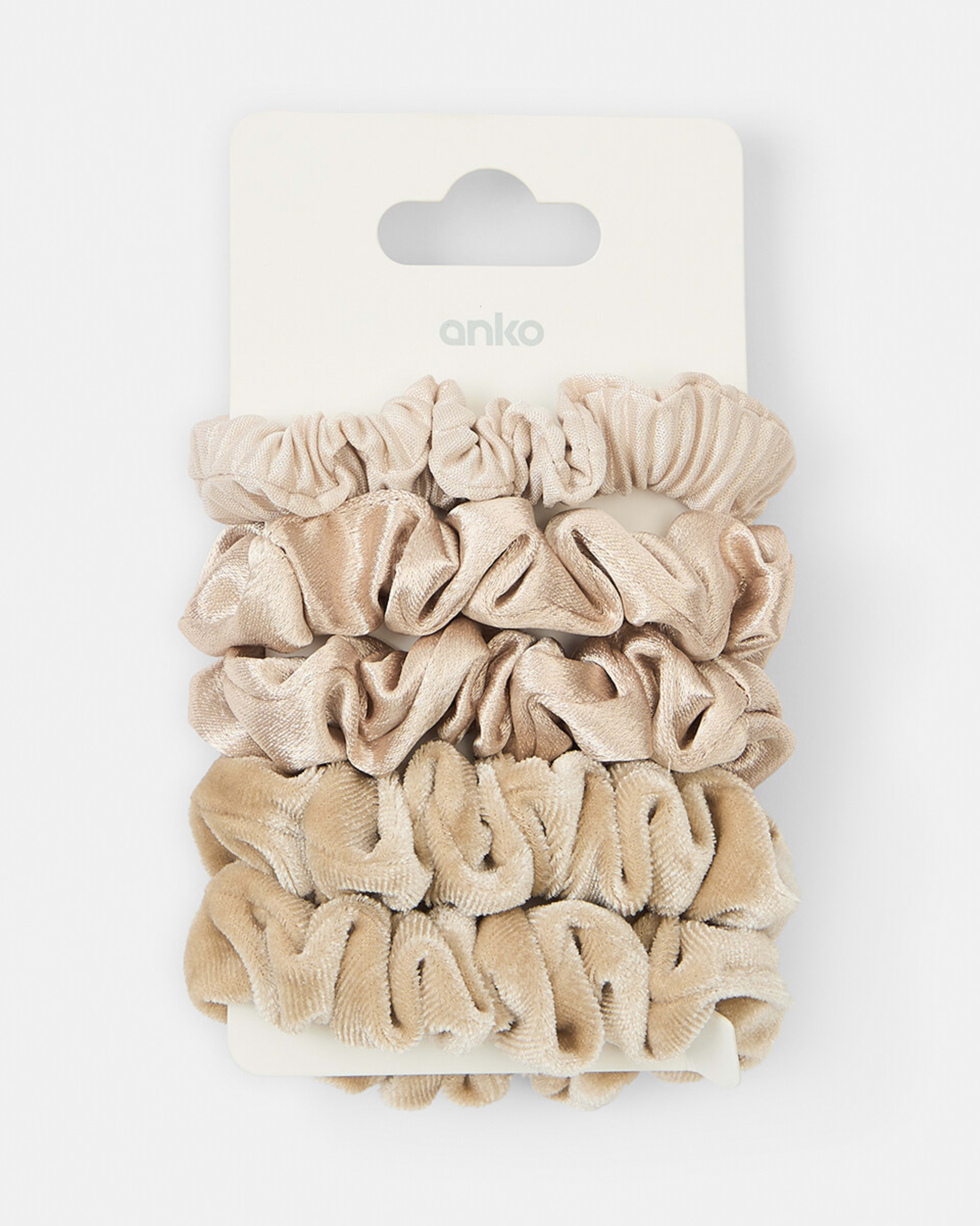 5 5 Pack Mini Textured Hair Scrunchies Beige, 5 of 5