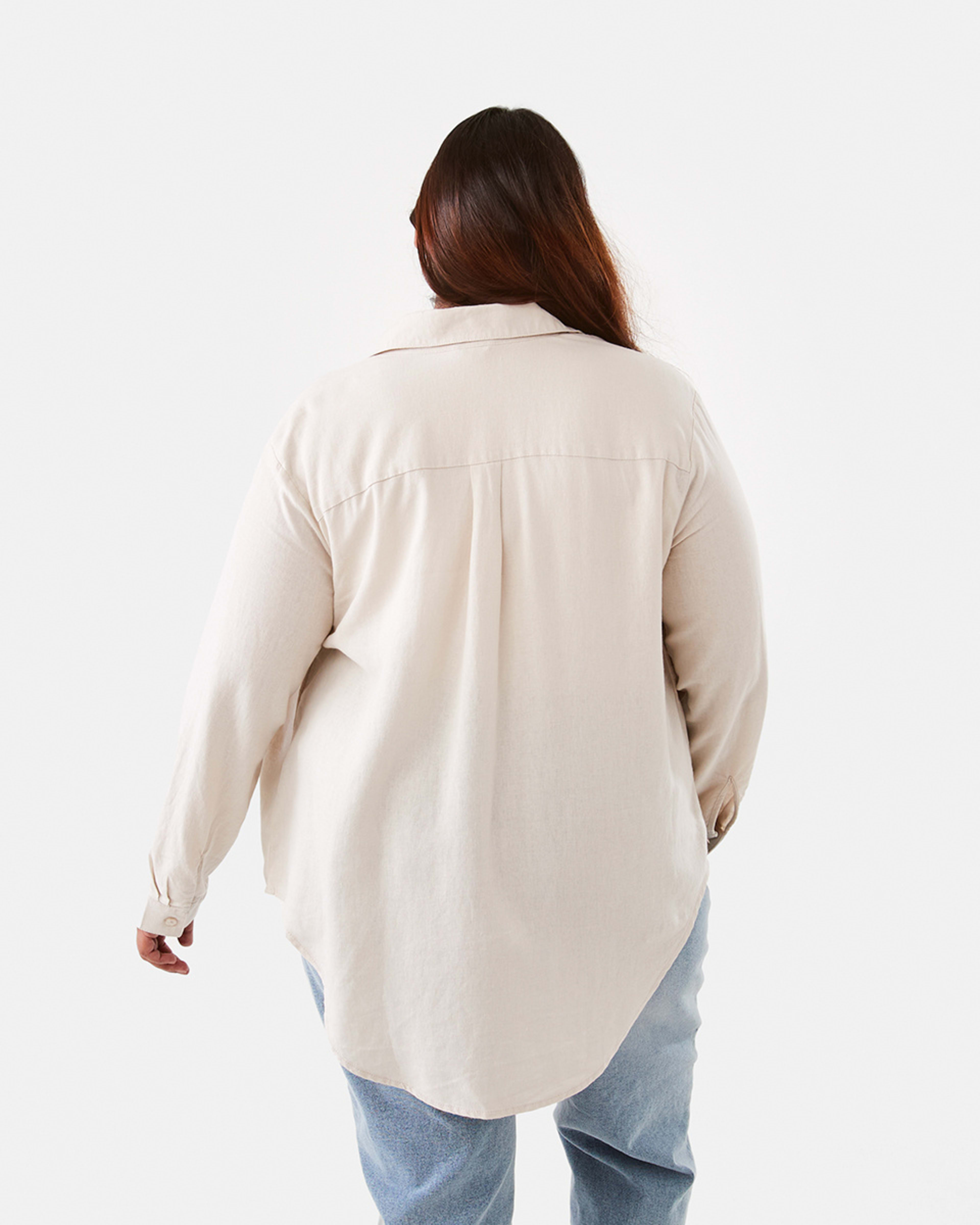 5 Curve Long Sleeve Linen Blend Shirt Nat Beige, 5 of 8
