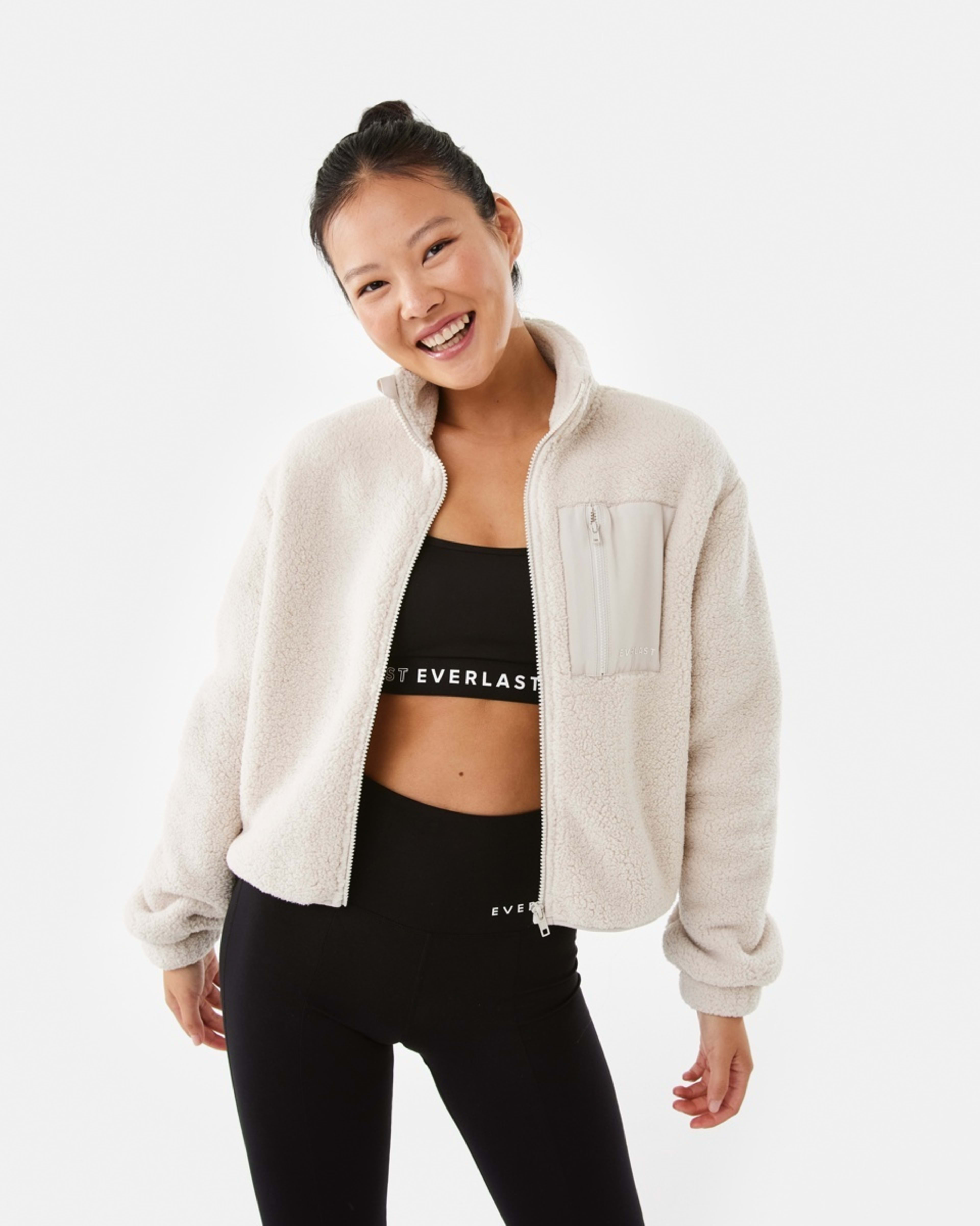 1 Everlast Womens Sherpa Jacket Cool Beige, 1 of 10