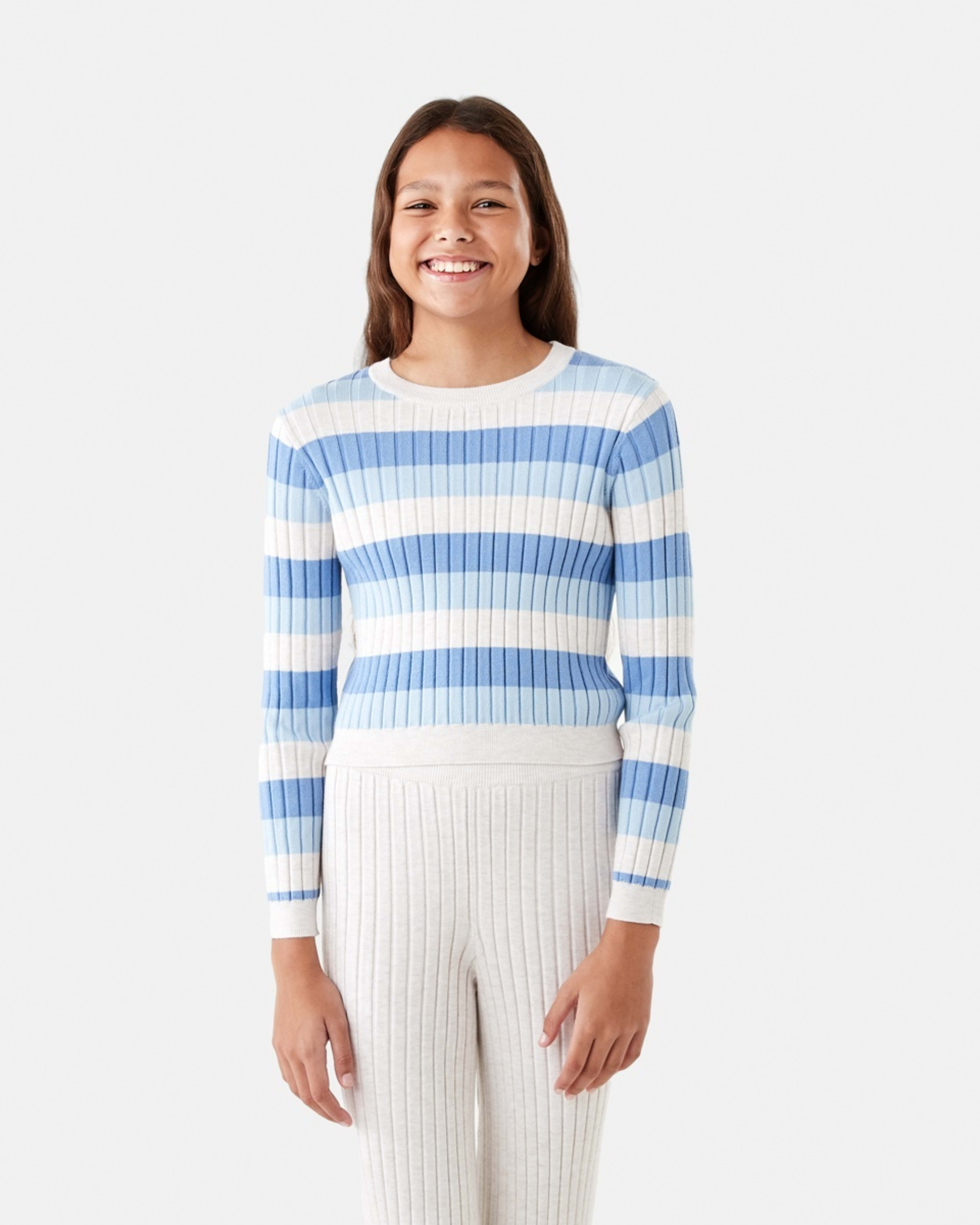 1 Long Sleeve Rib Knit Top Stripe, 1 of 8