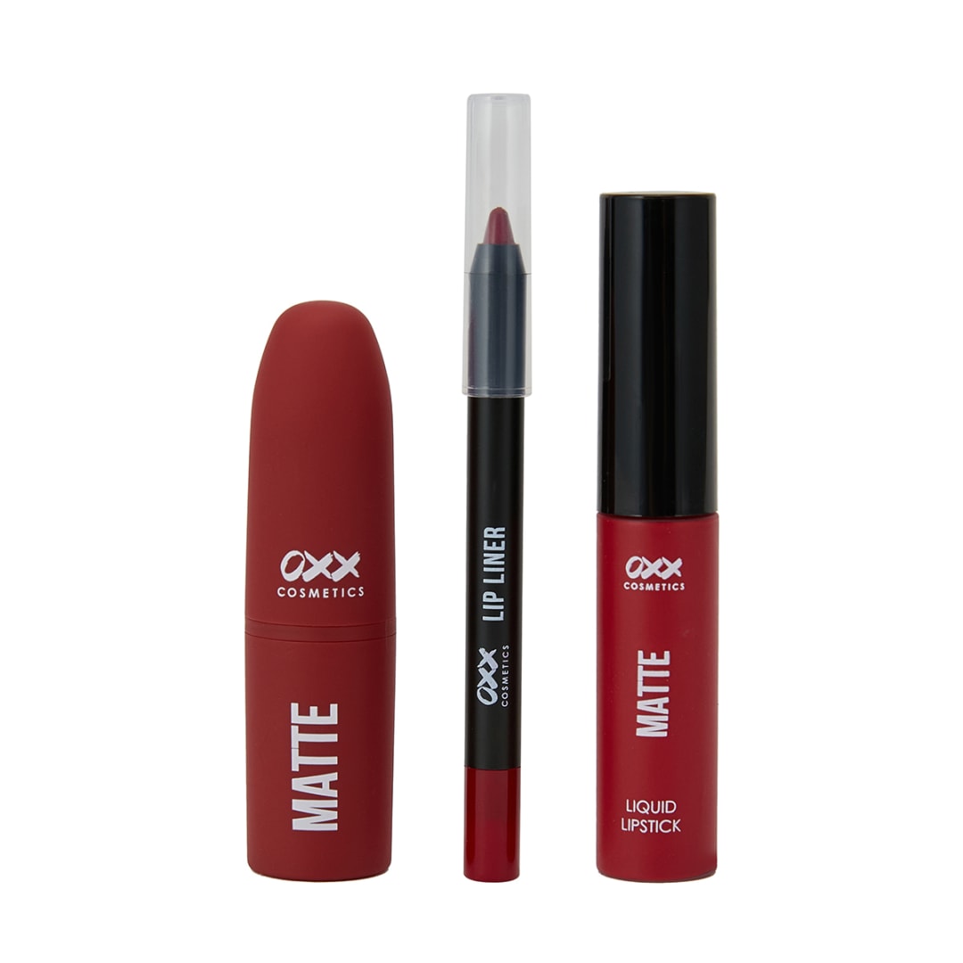 OXX Cosmetics 3 Piece Lip Kit Matte Riot Kmart