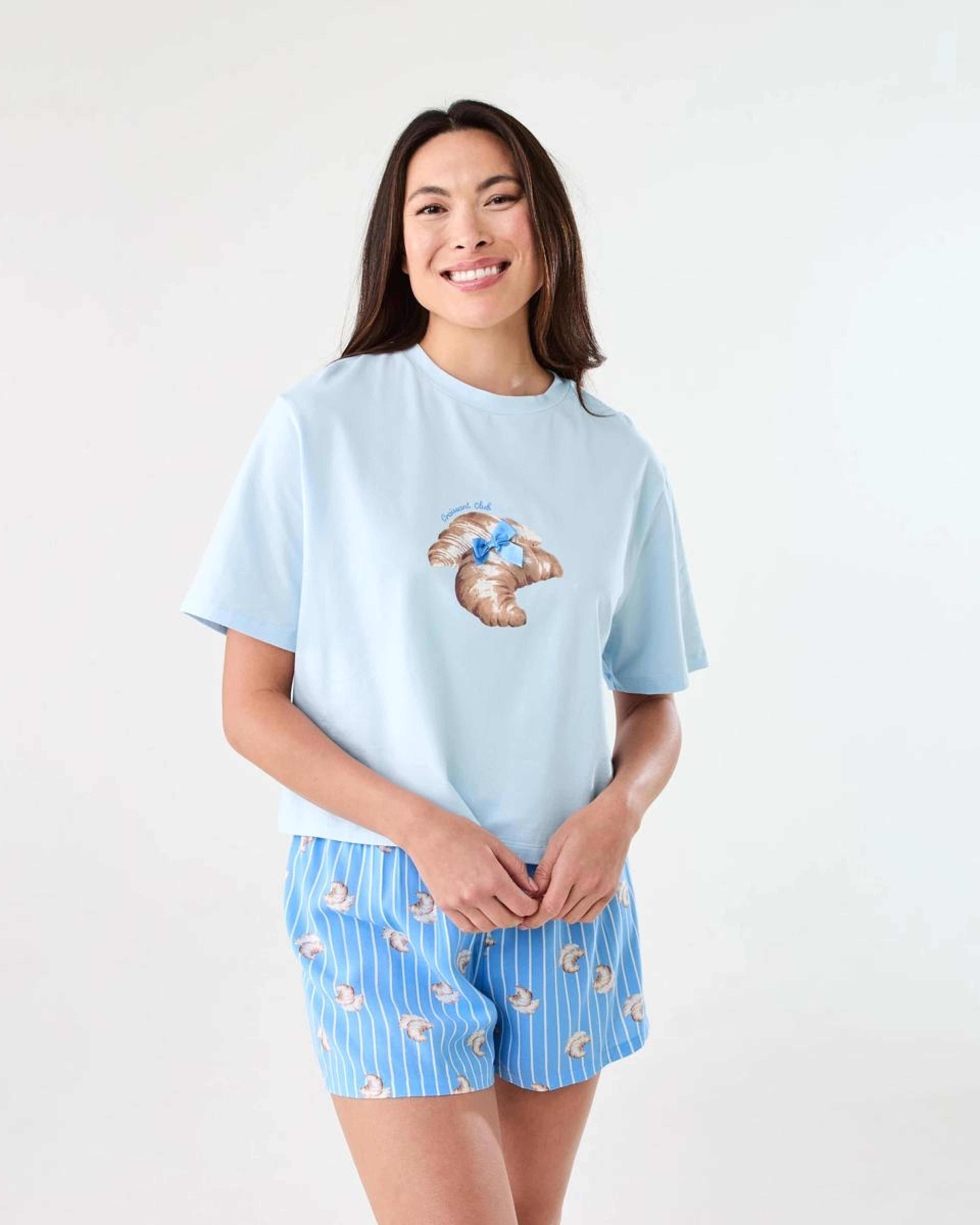 1 Print Knit T-shirt and Woven Shorts Pyjama Set CROISSANT HALOGEN BLUE