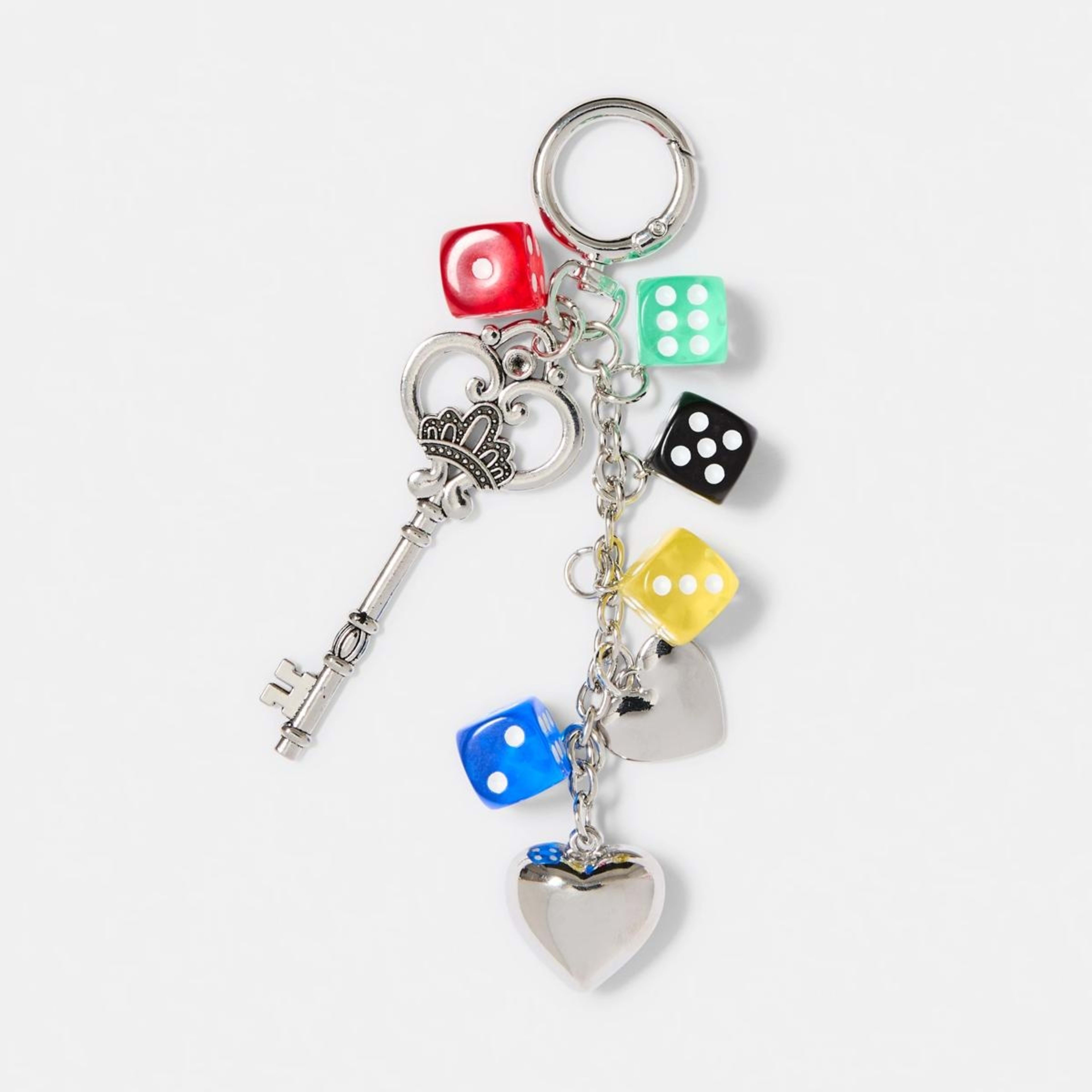 1 Dice Bag Charm Keyring - Silver Tone