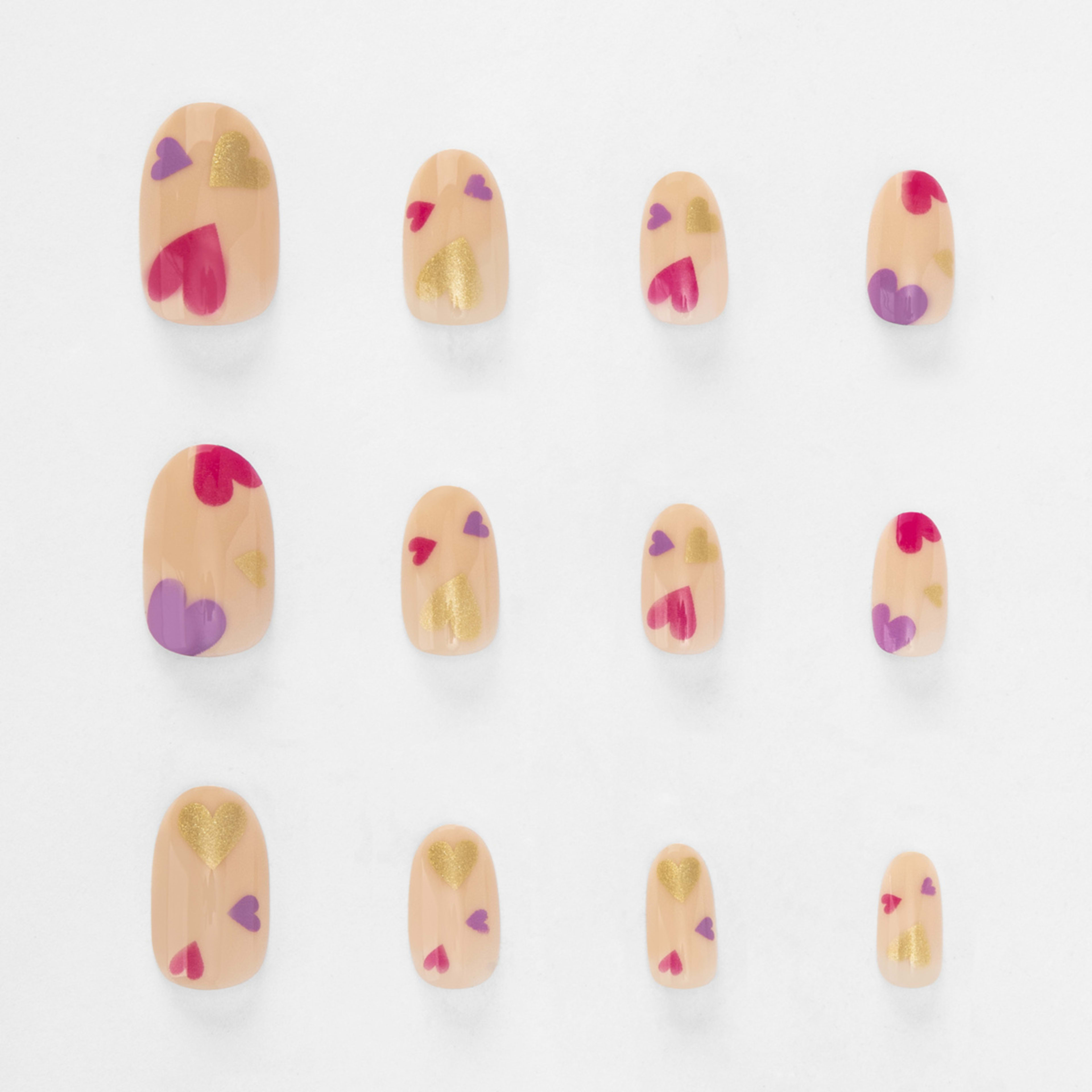 5 OXX Cosmetics 24 Pack False Nails with Adhesive - Oval Shape, Metallic Hearts, 5 of 5