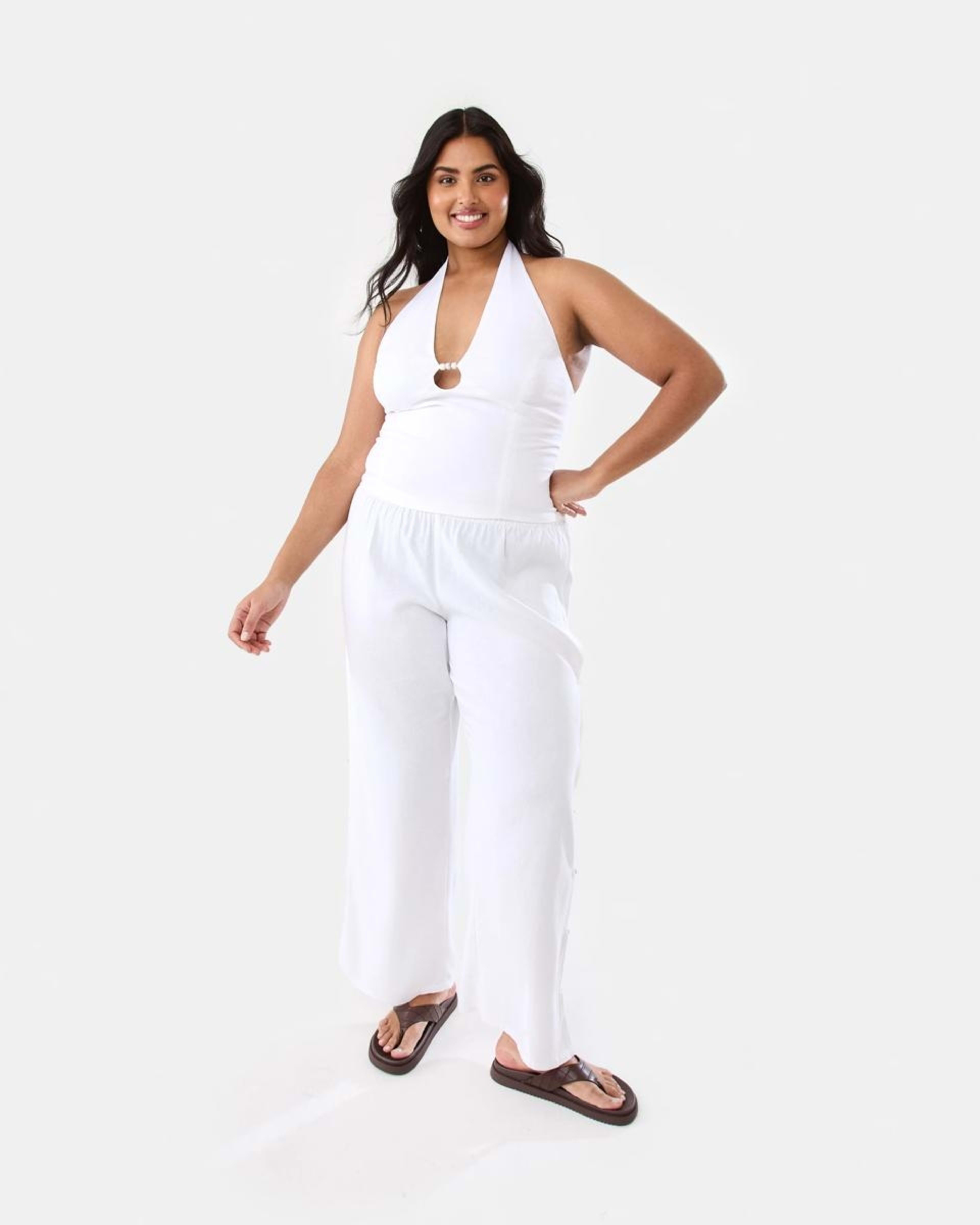 4 Linen Blend Beaded Top WHITE, 4 of 10