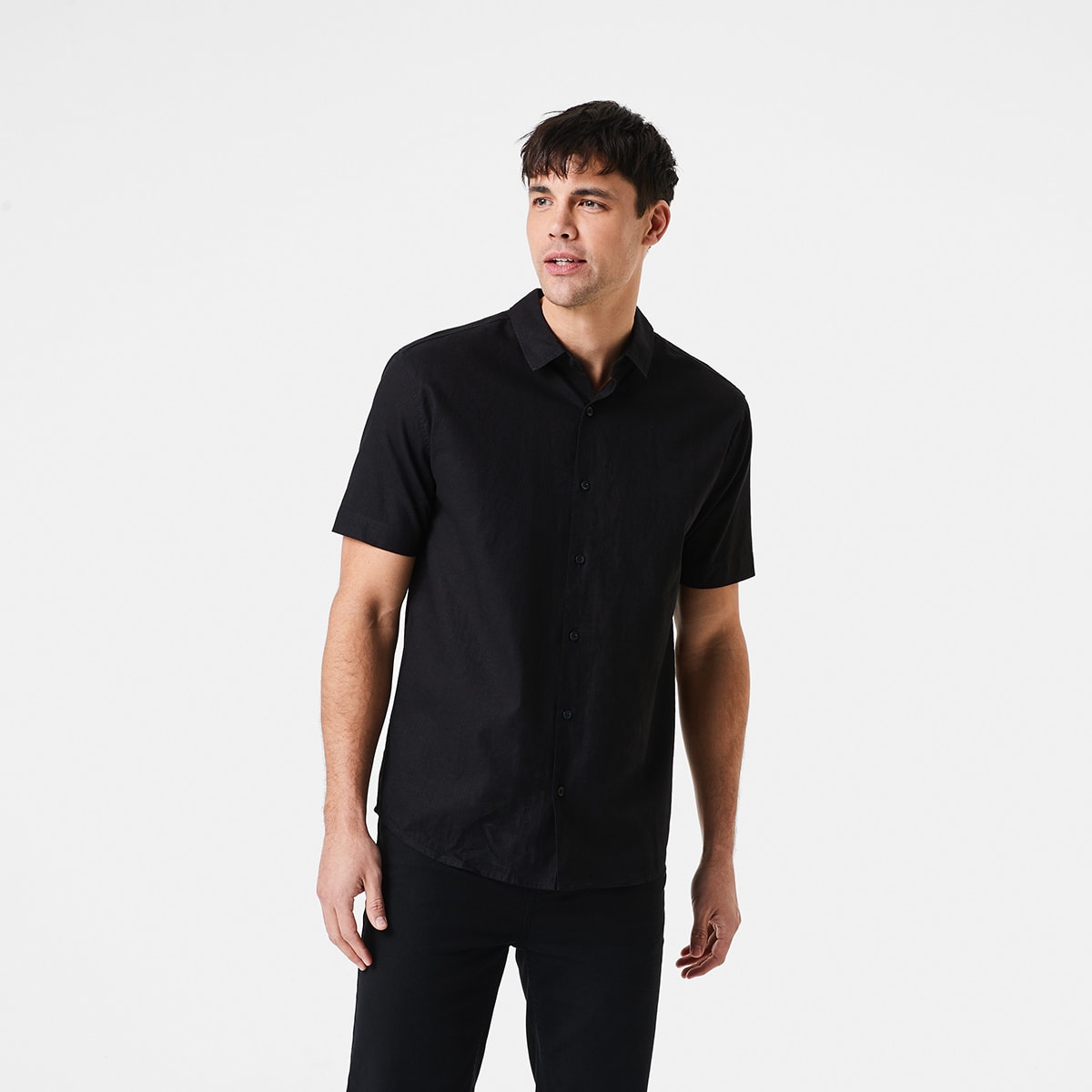 Short Sleeve Solid Linen Blend Shirt 