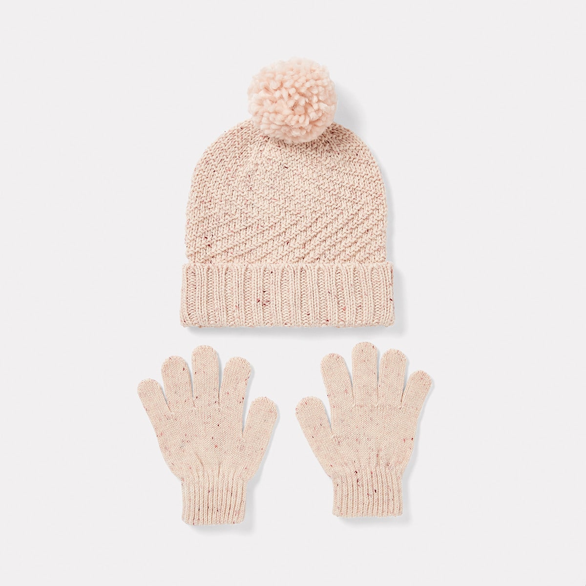 Cable Nep Yarn Beanie and Gloves Set 