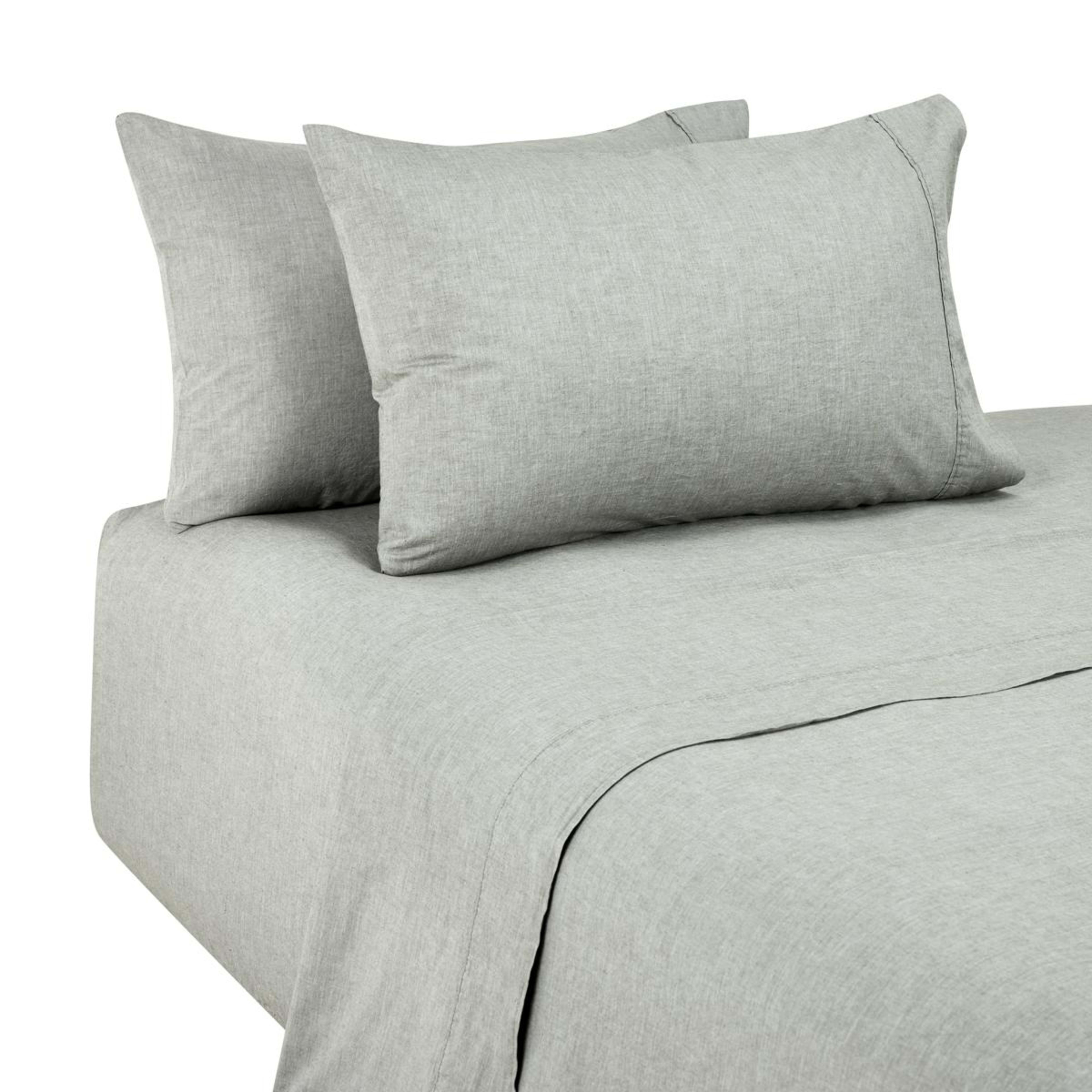 5 Stonewashed Chambray Cotton Sheet Set - Double Bed, Sage, 5 of 7