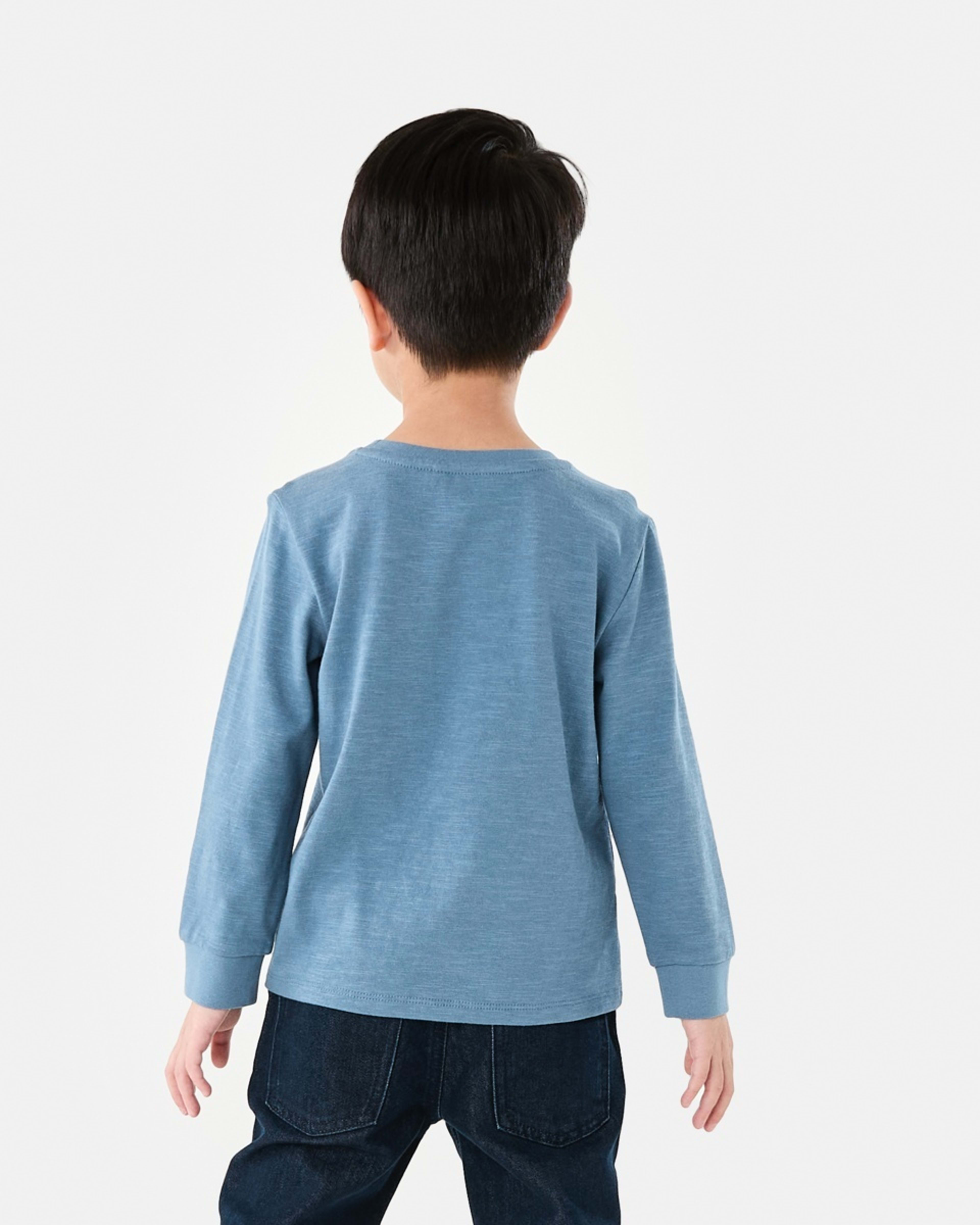 2 Long Sleeve Textured T-shirt Dino Embroidery Blue, 2 of 8