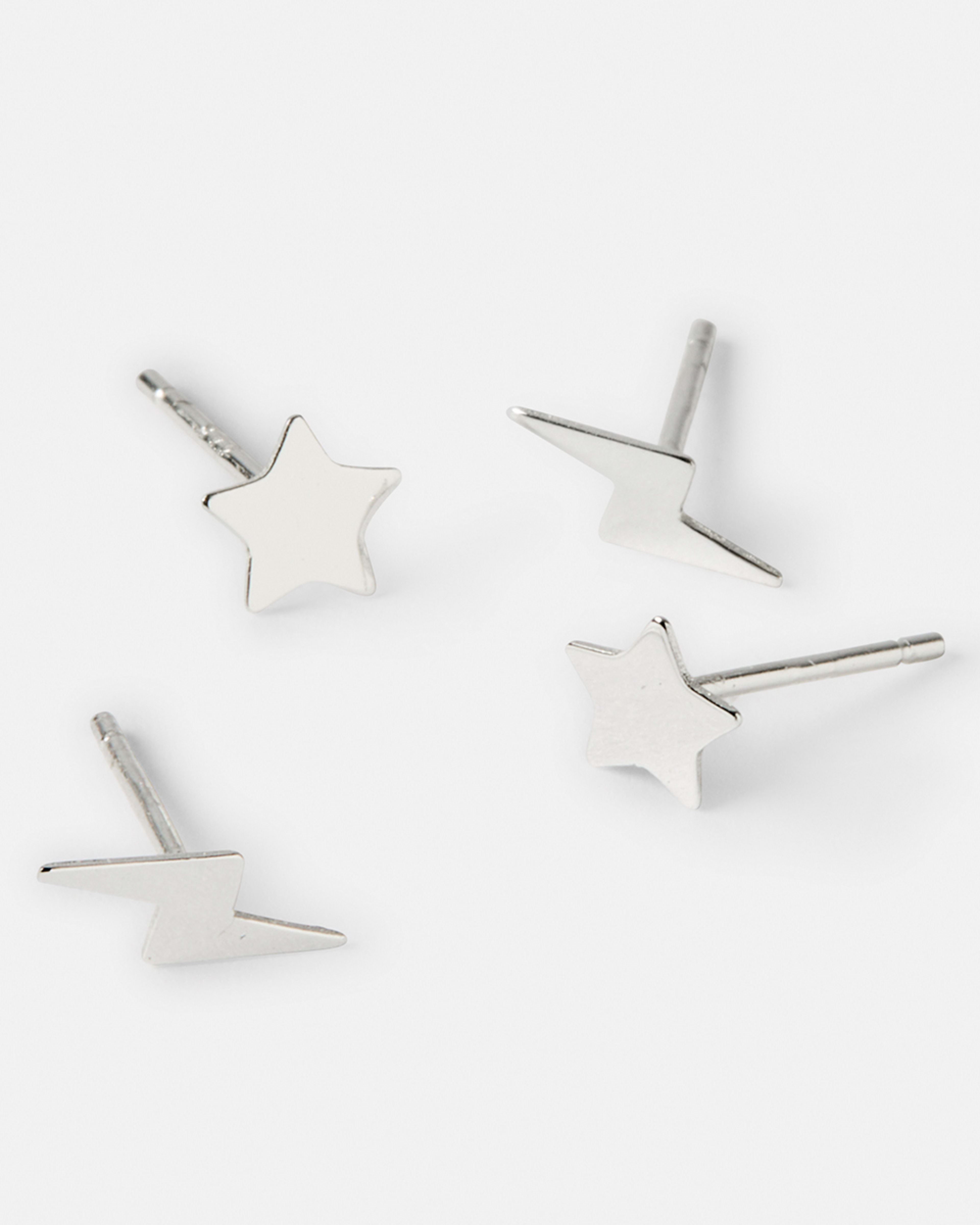 3 2 Pack Sterling Silver Star and Bolt Stud Earrings Silver, 3 of 5
